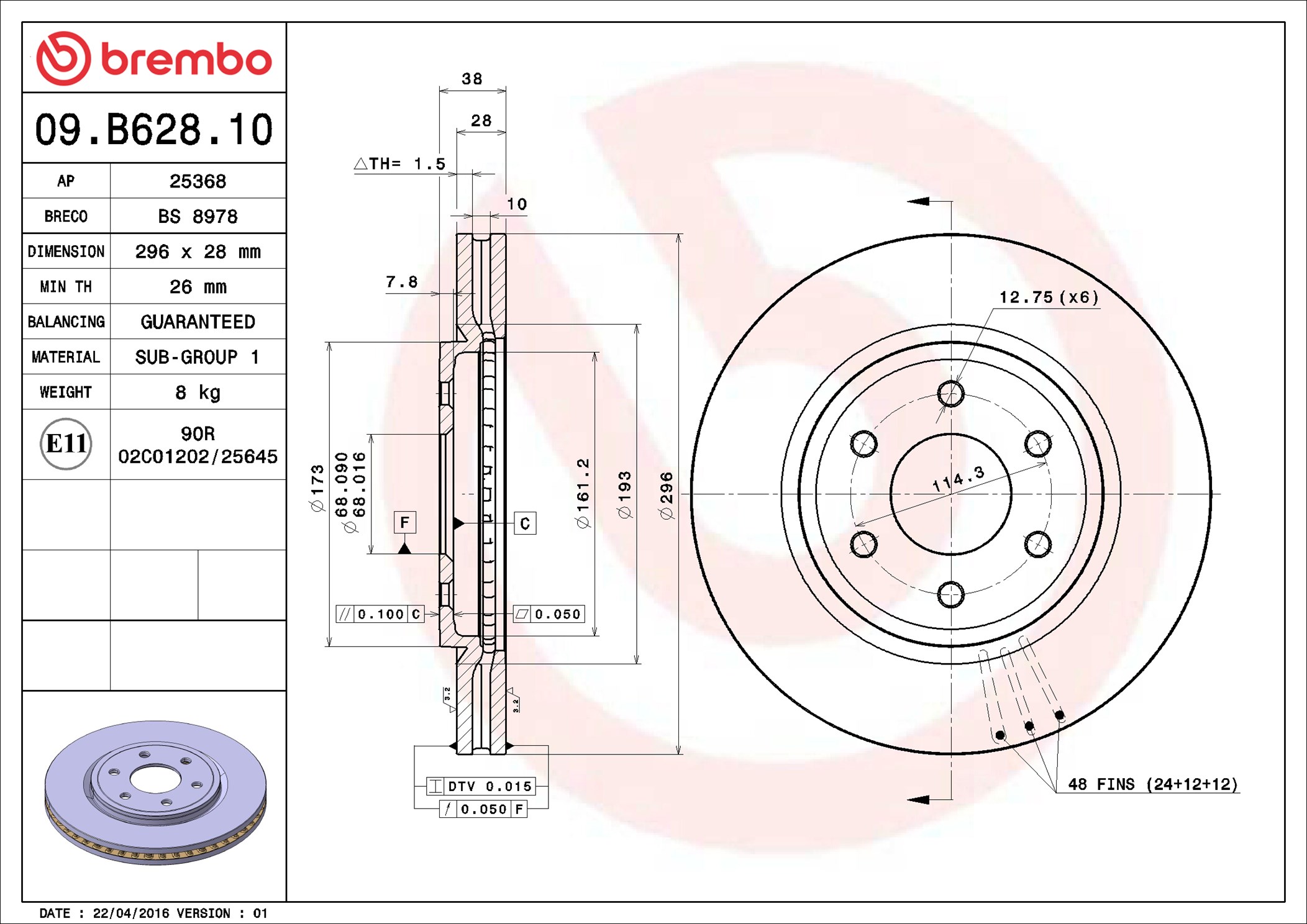 Bremsscheibe - 09.B628.10 BREMBO