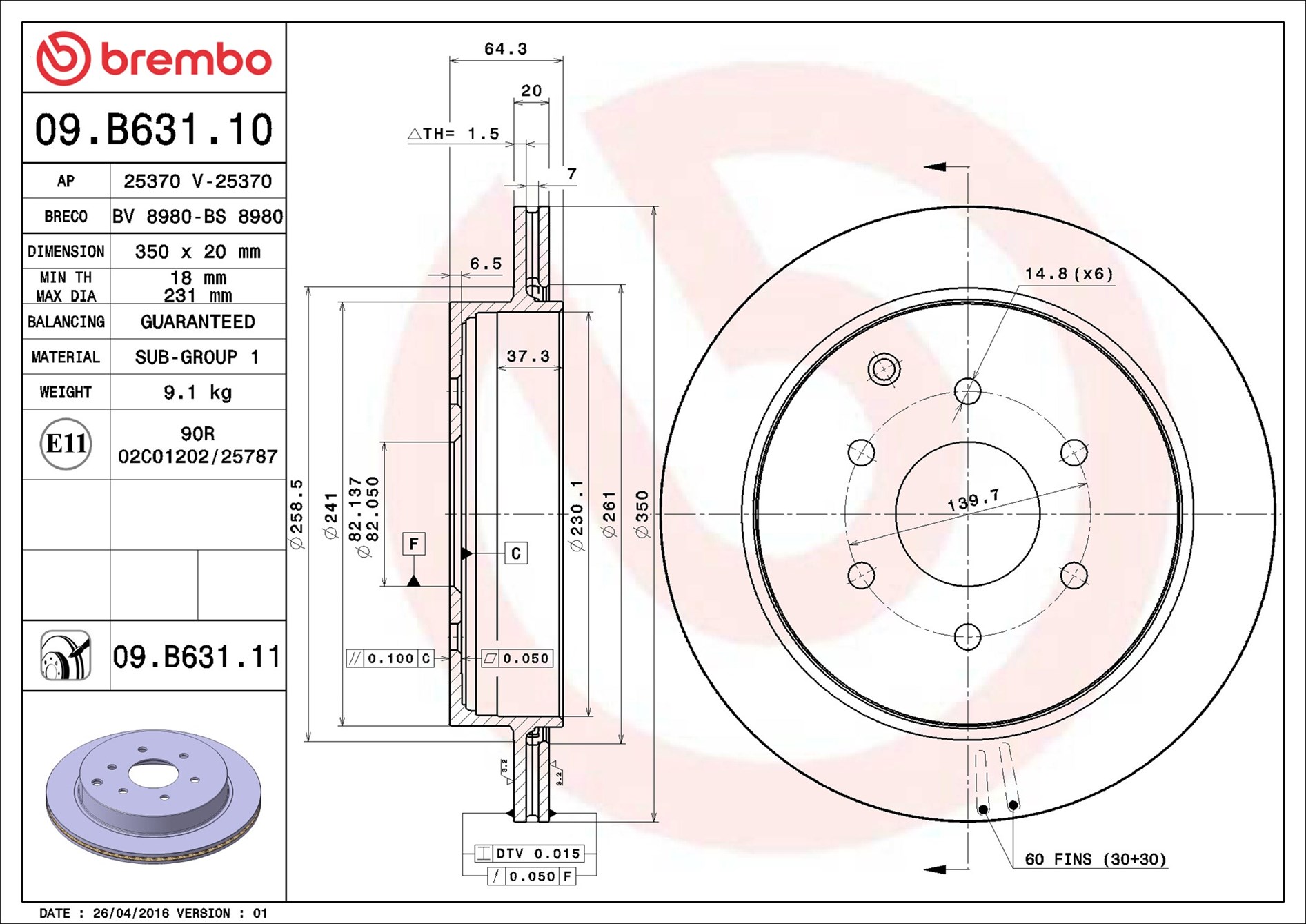 Bremsscheibe - 09.B631.11 BREMBO