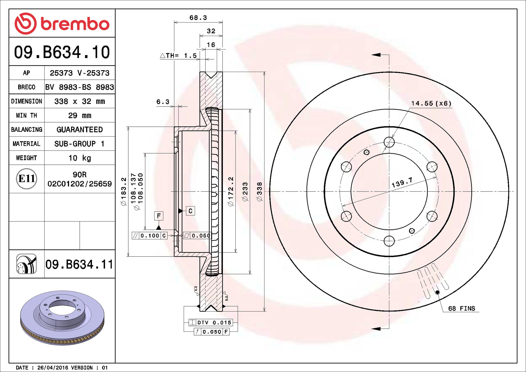 Brake Disc - 09.B634.11 BREMBO