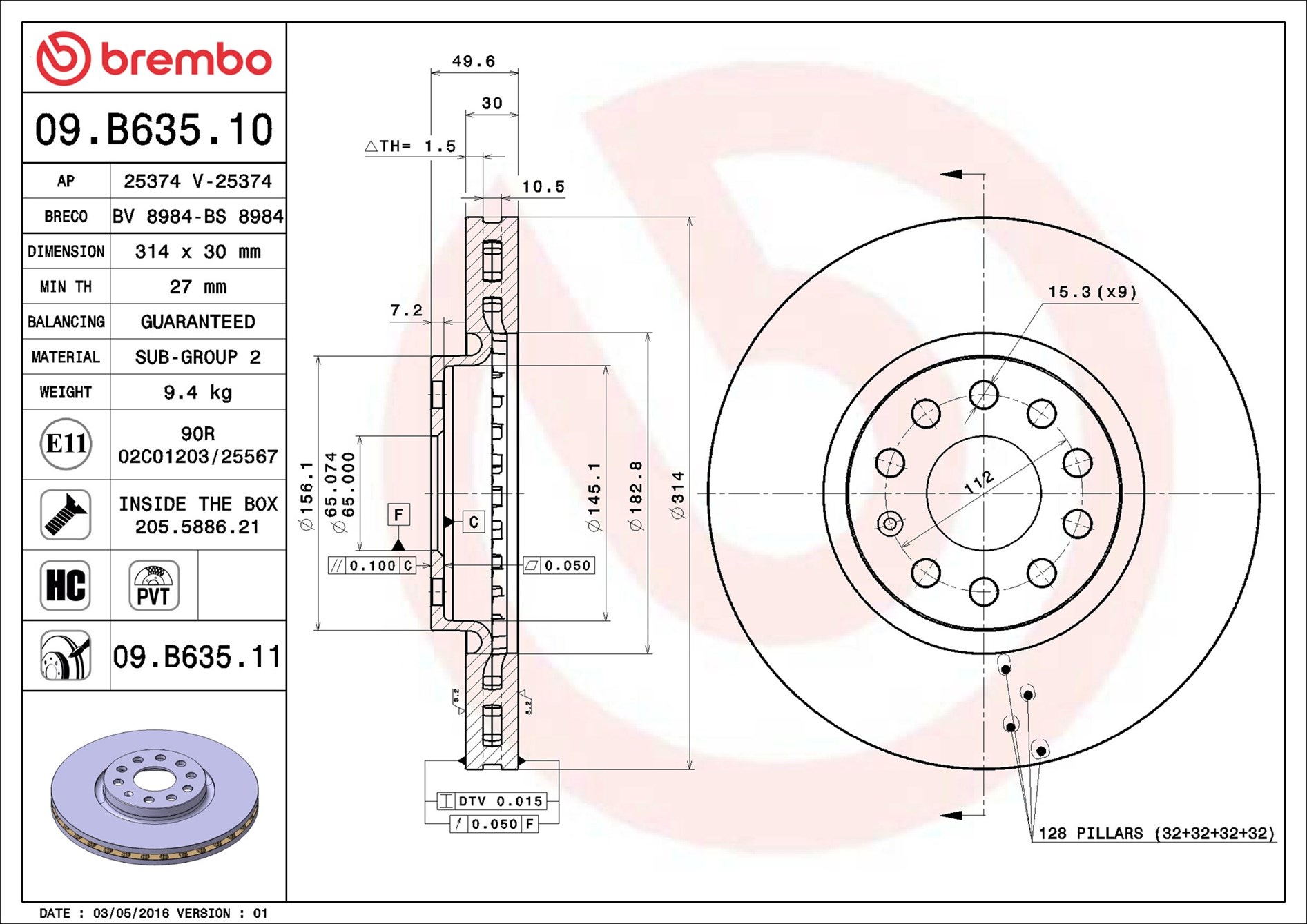 Тормозной диск - 09.B635.11 BREMBO
