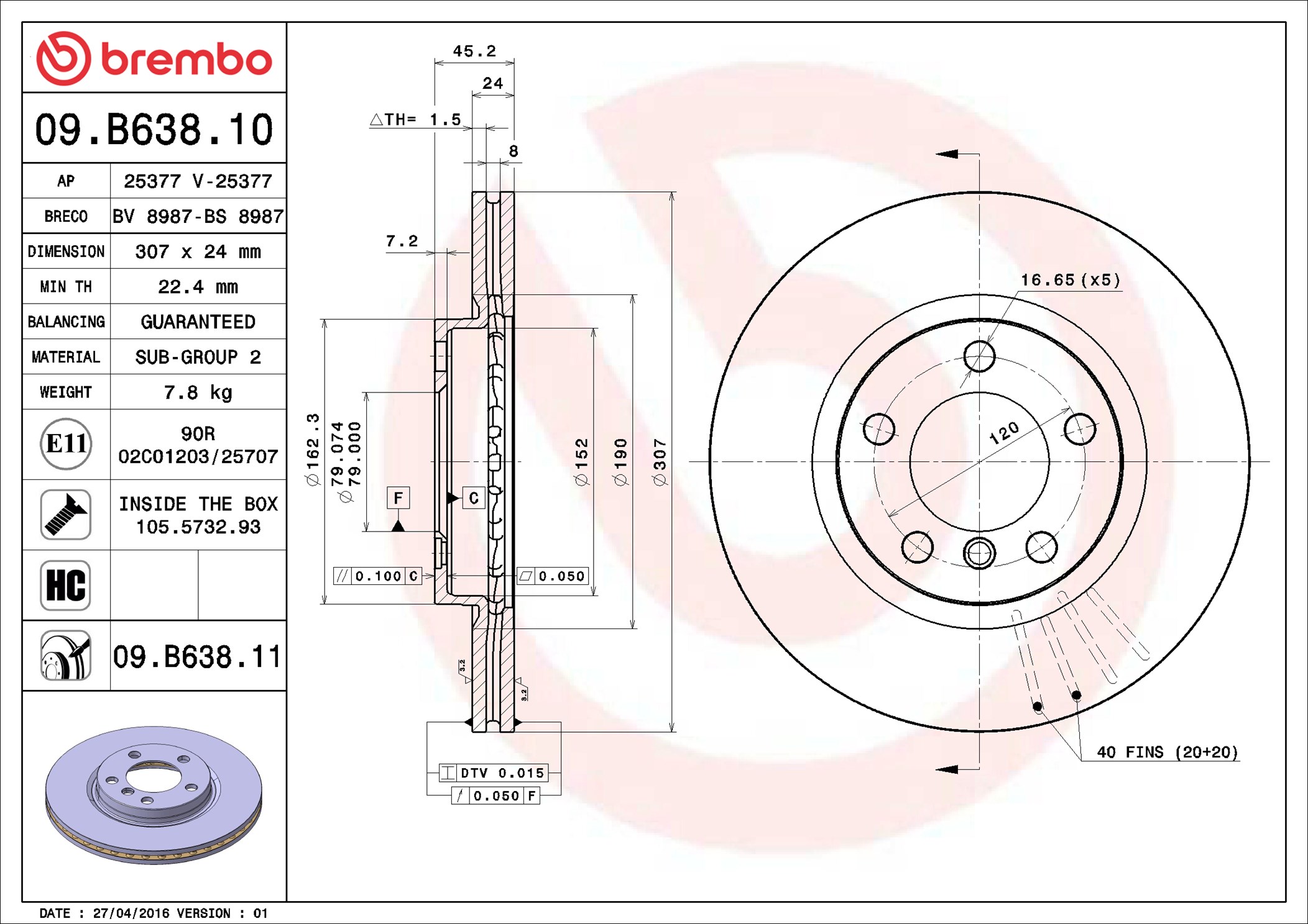 stabdžių diskas - 09.B638.11 BREMBO