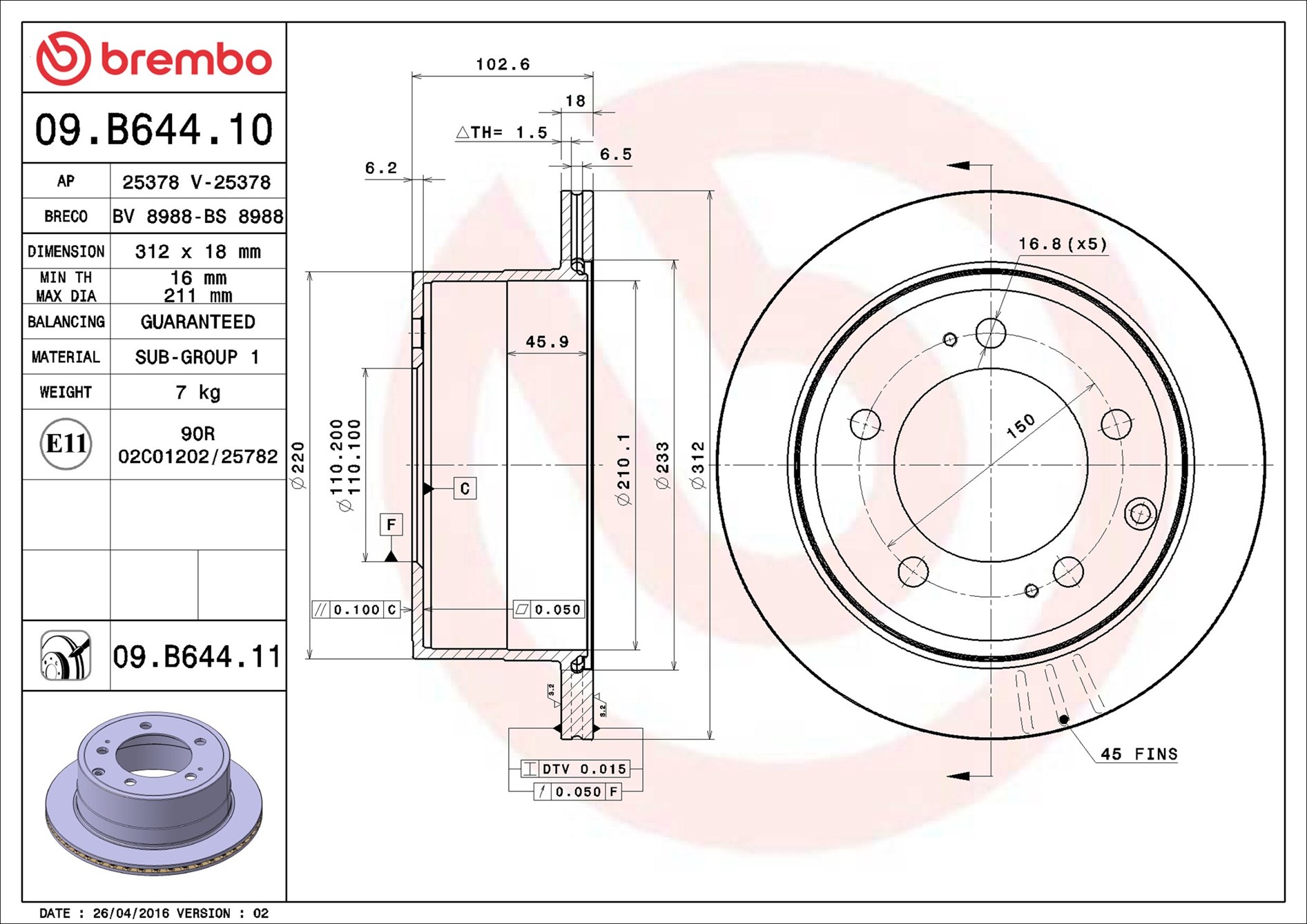 Brake Disc - 09.B644.11 BREMBO