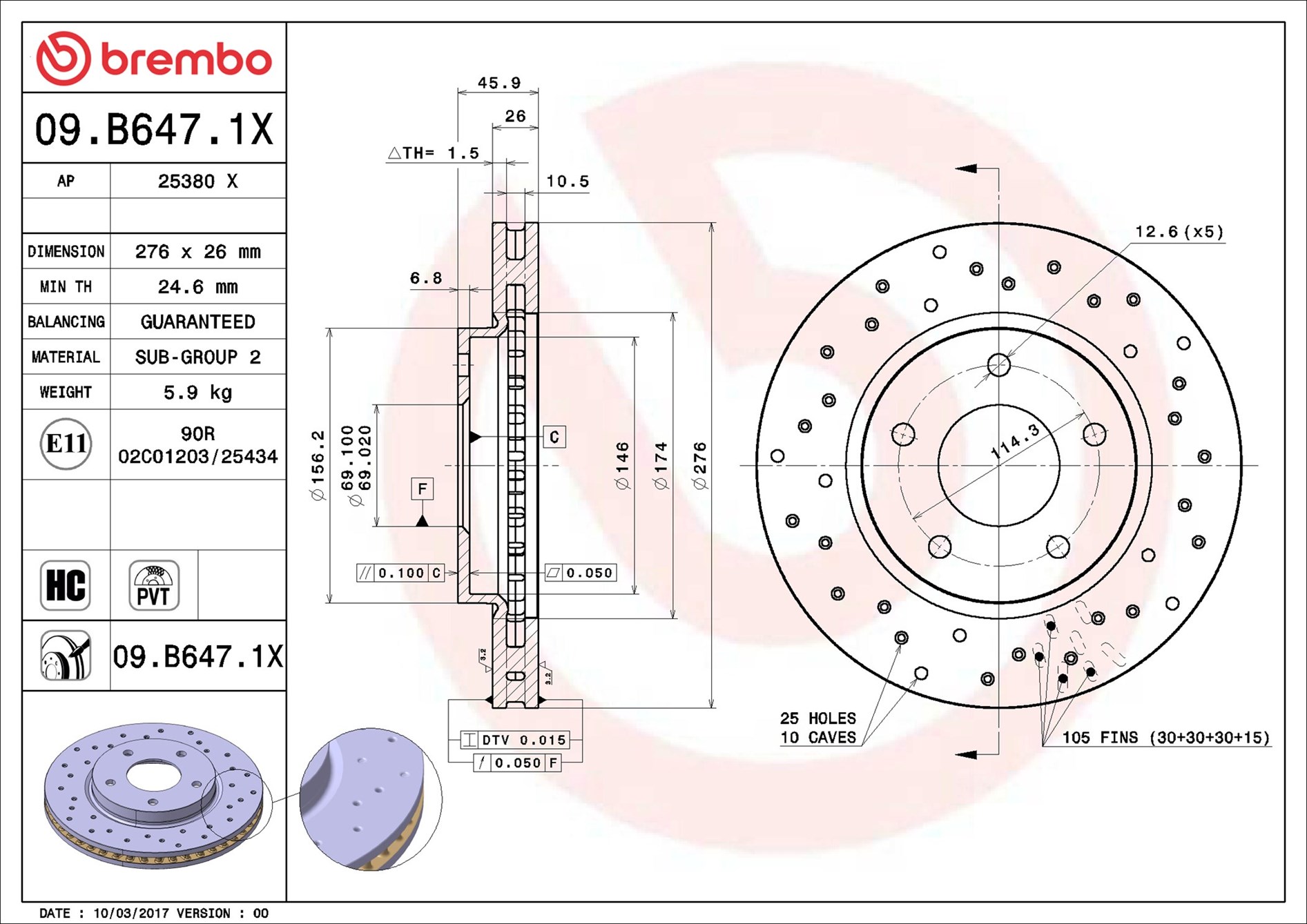 Discofreno - 09.B647.1X BREMBO