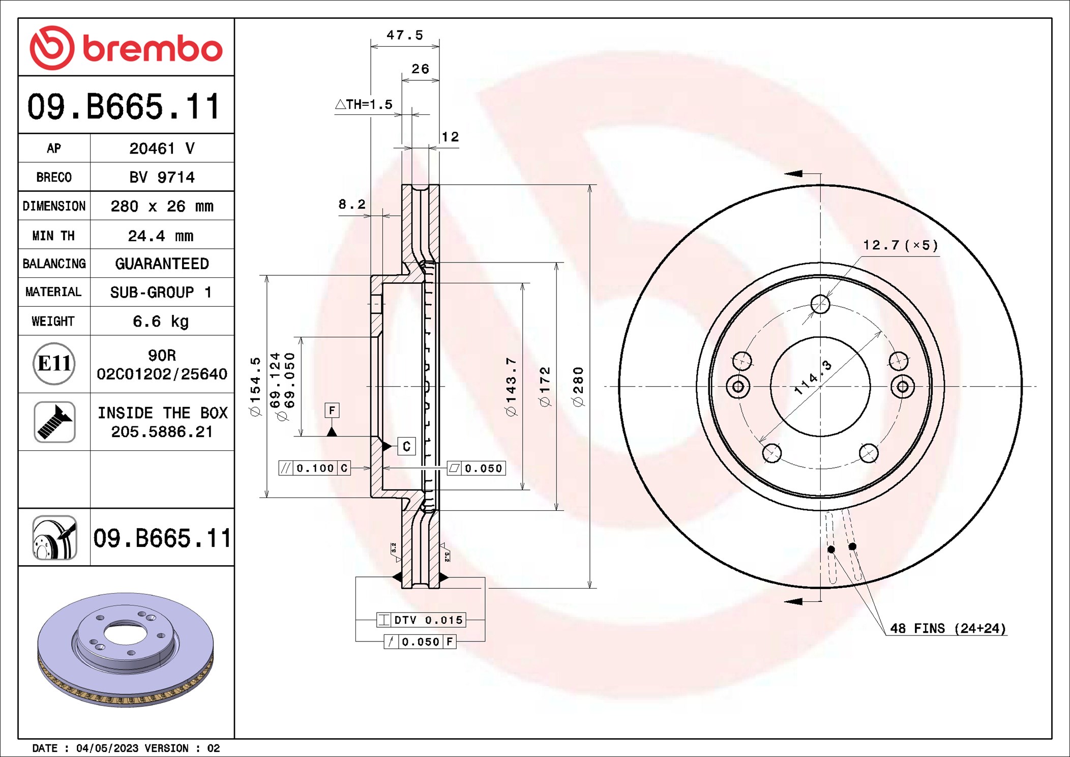 Brake Disc - 09.B665.11 BREMBO