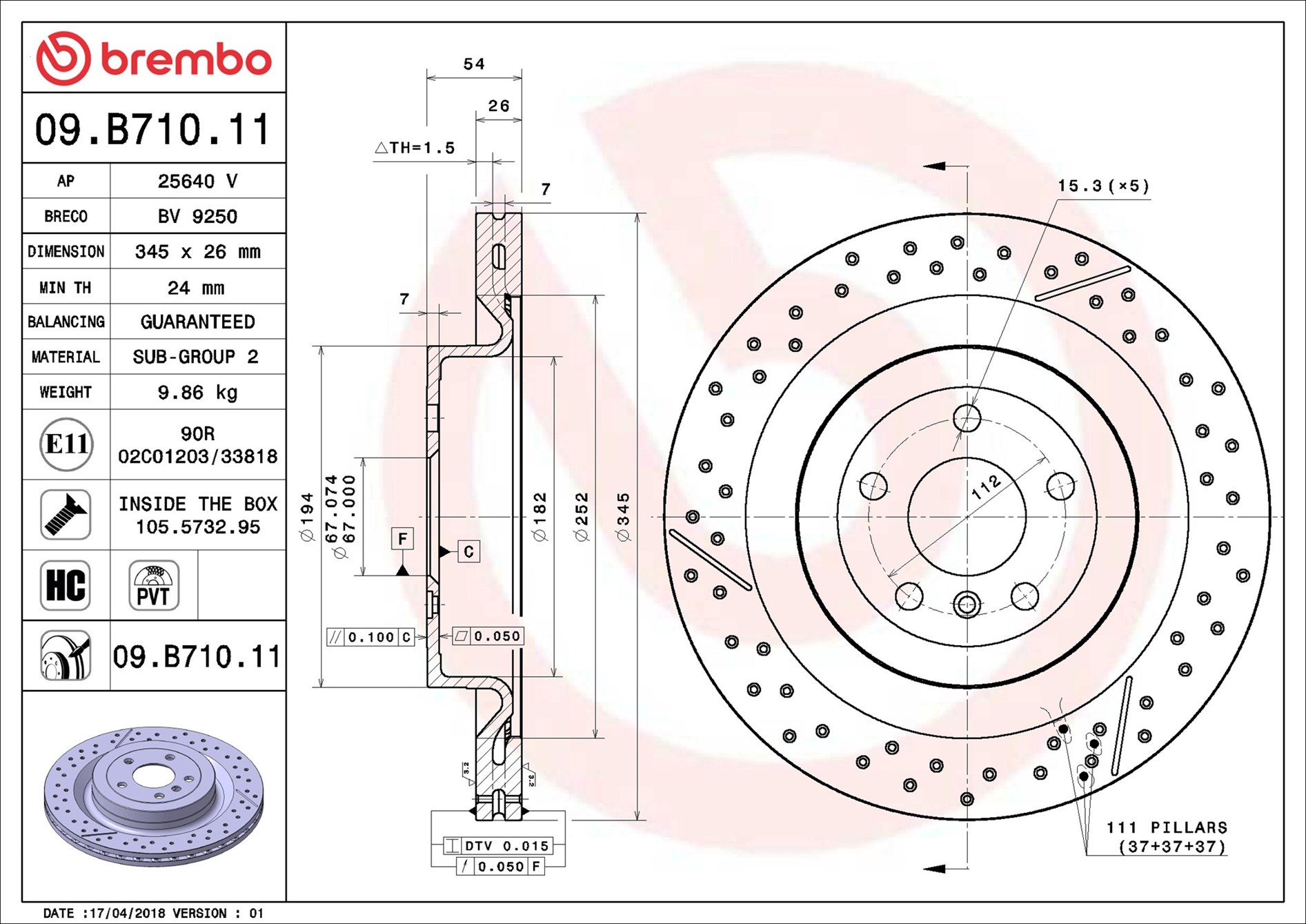 Brake Disc - 09.B710.11 BREMBO