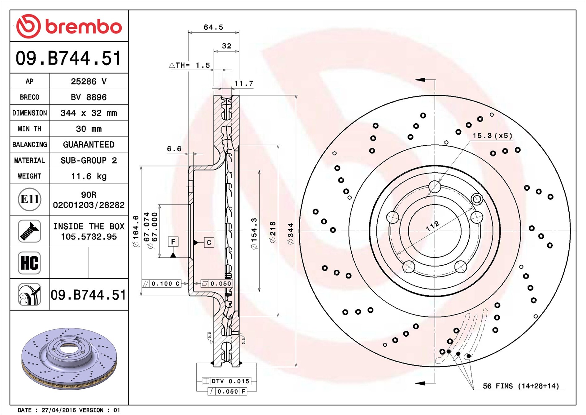 Brake Disc - 09.B744.51 BREMBO