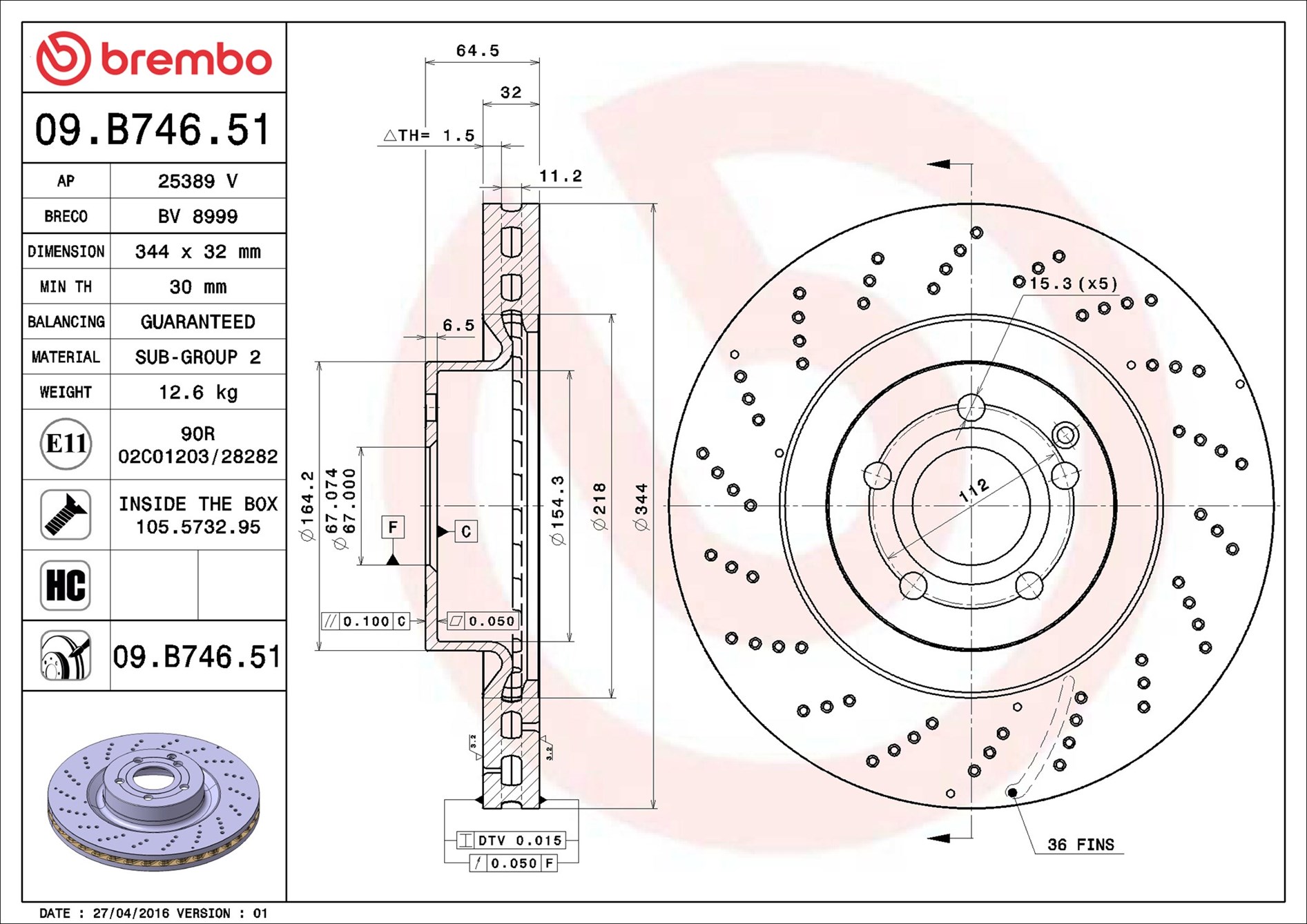 Brake Disc - 09.B746.51 BREMBO