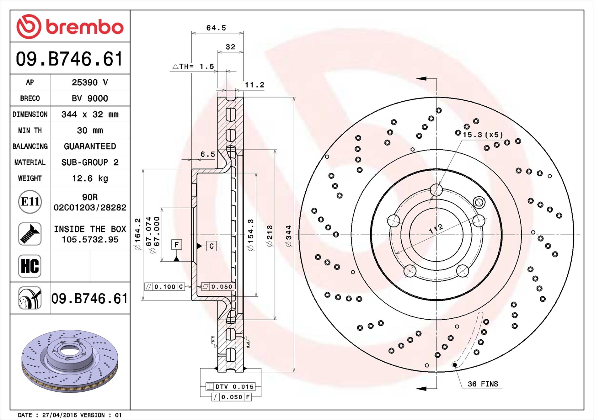 Brake Disc - 09.B746.61 BREMBO