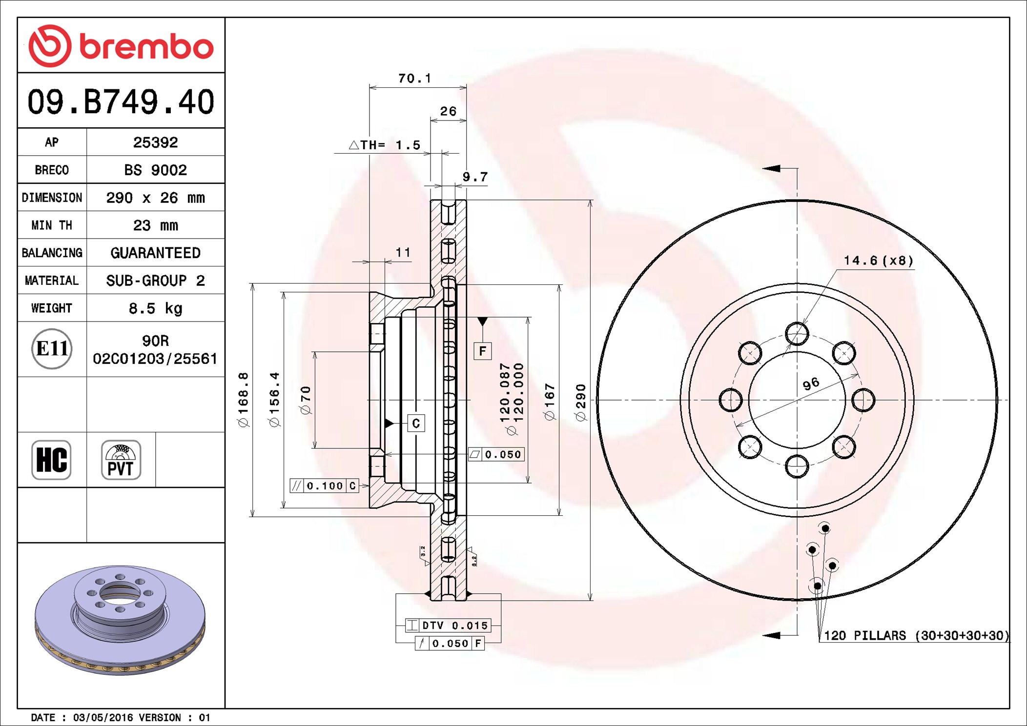 Brake Disc - 09.B749.40 BREMBO