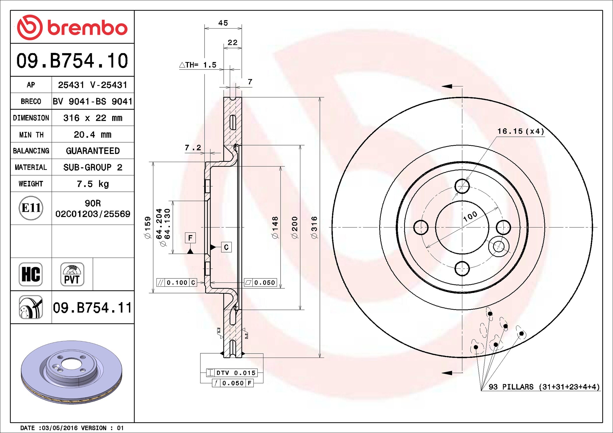 Brake Disc - 09.B754.11 BREMBO
