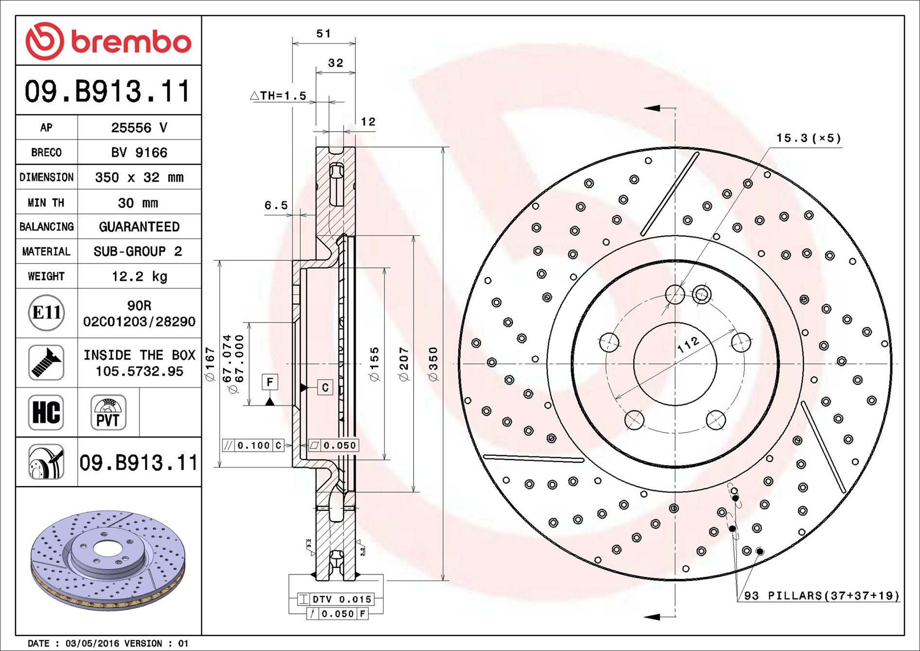 stabdžių diskas - 09.B913.11 BREMBO