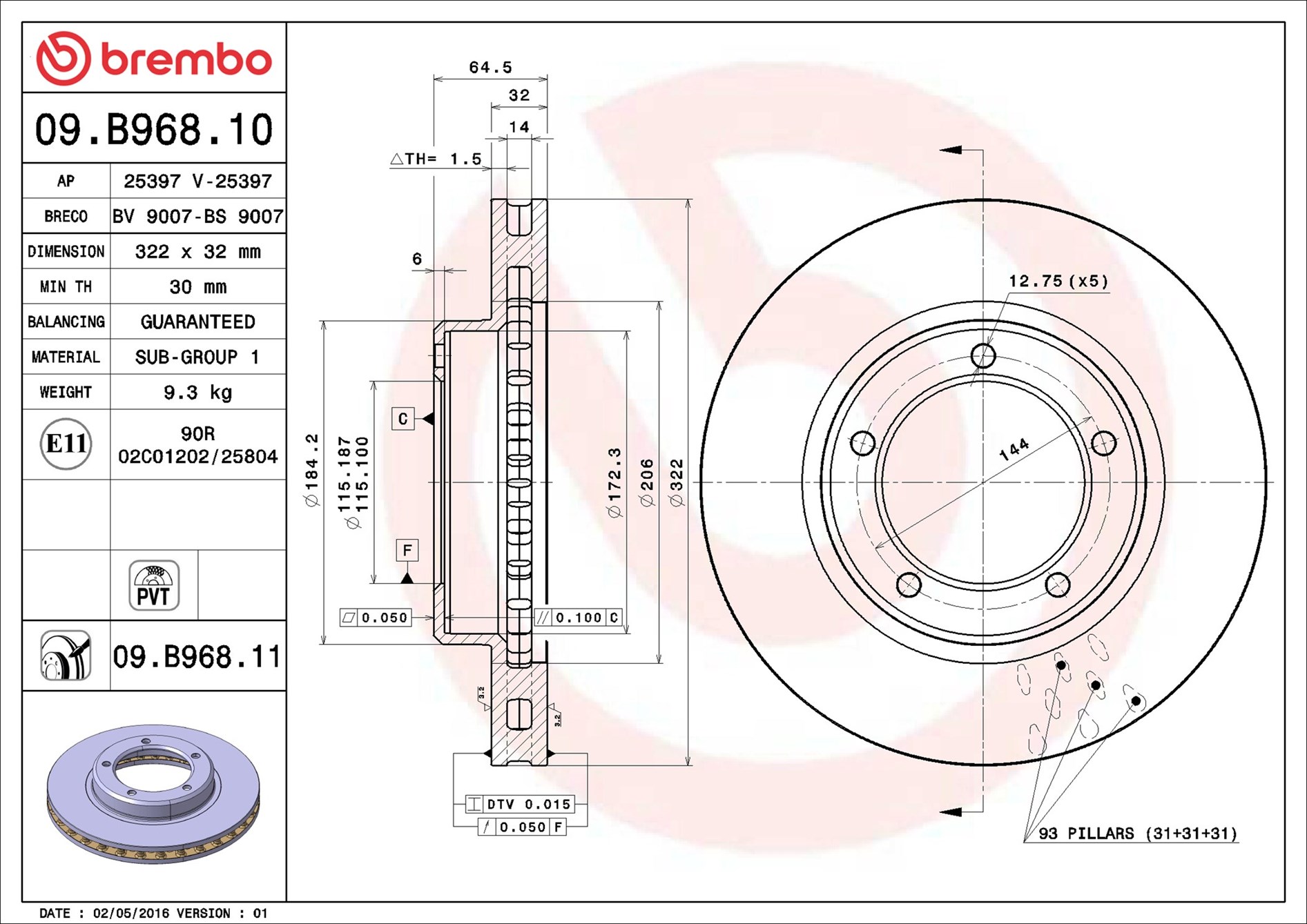 Brake Disc - 09.B968.11 BREMBO