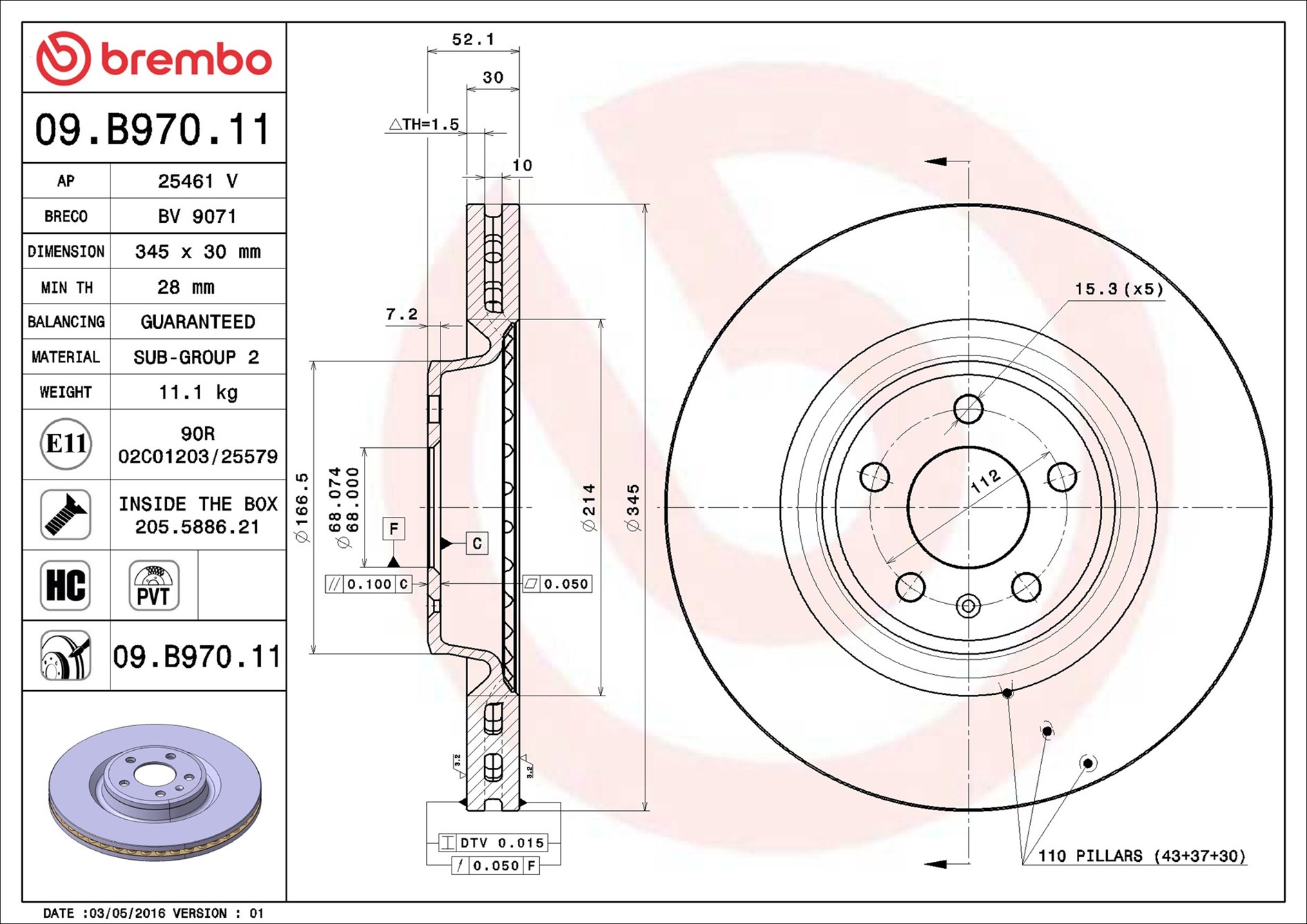 Тормозной диск - 09.B970.11 BREMBO
