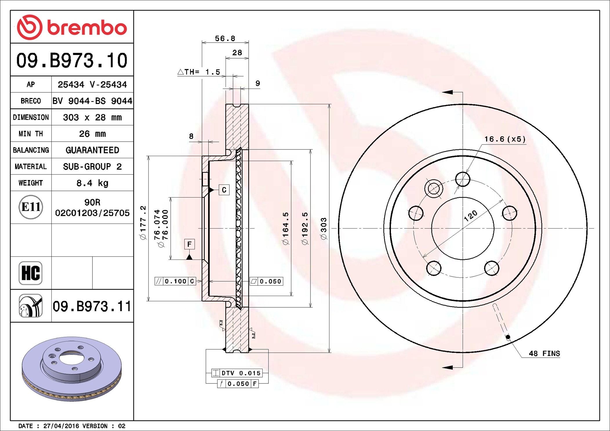 Brake Disc - 09.B973.11 BREMBO