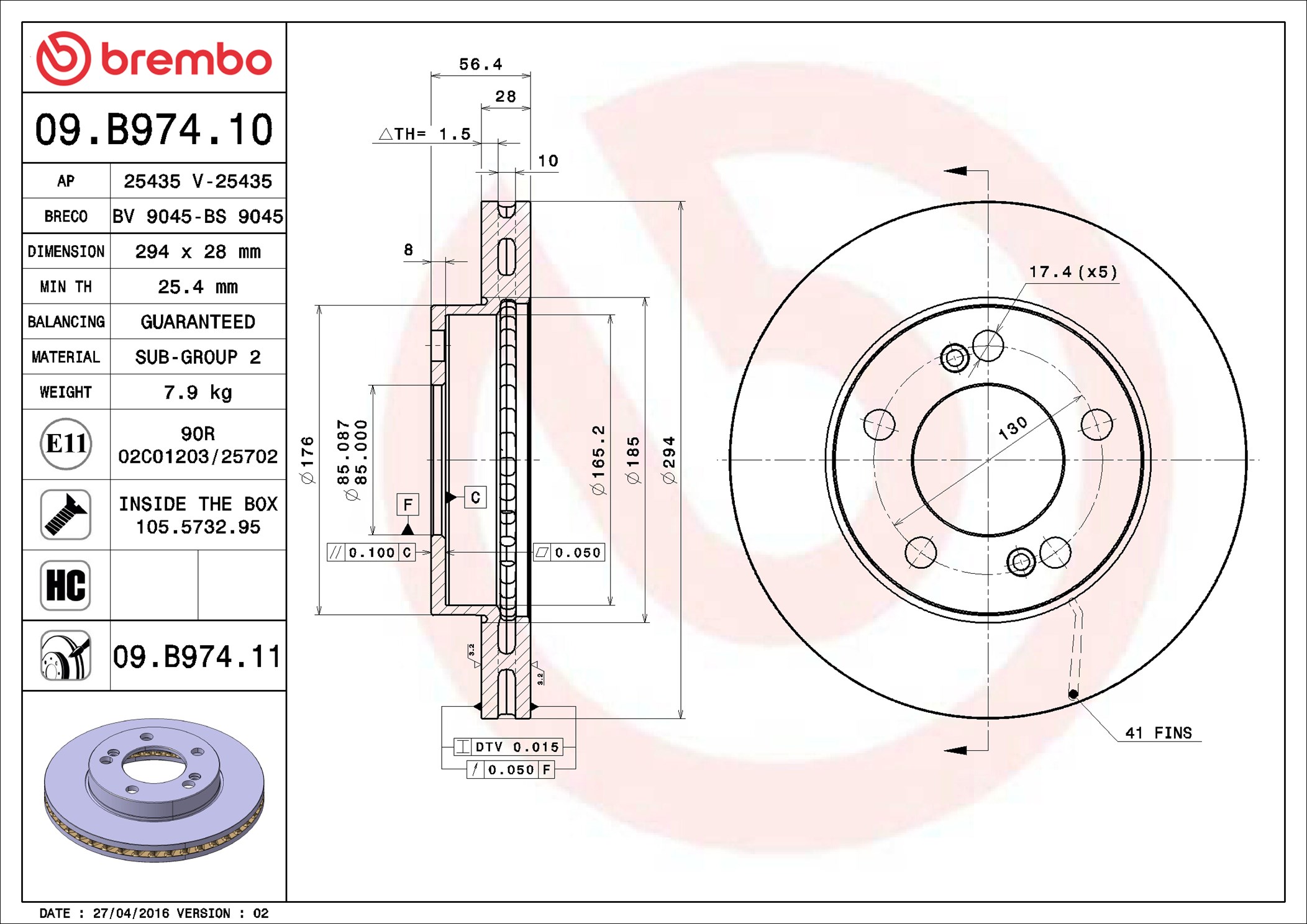 Brake Disc - 09.B974.11 BREMBO