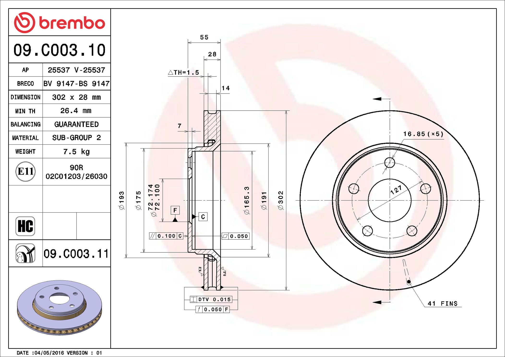 Brake Disc - 09.C003.11 BREMBO