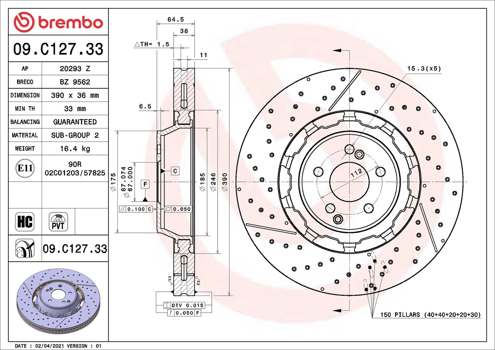 Brake Disc - 09.C127.33 BREMBO