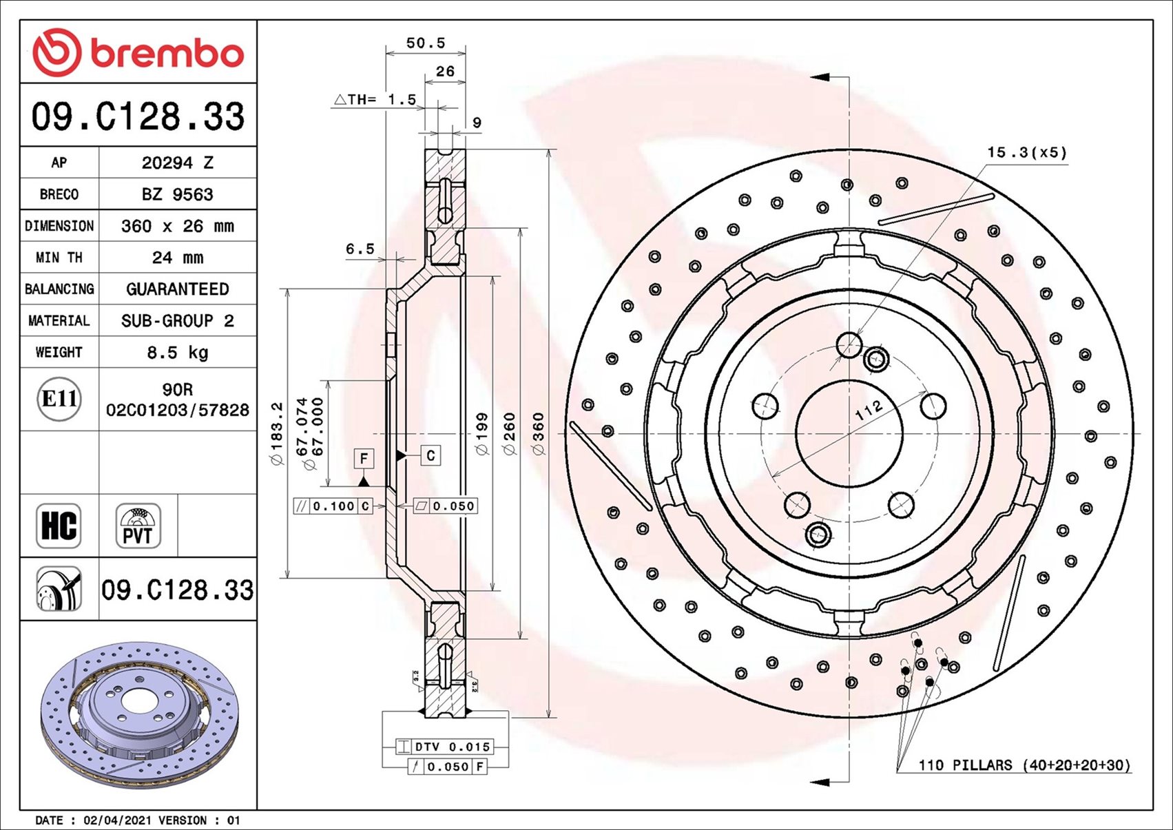 stabdžių diskas - 09.C128.33 BREMBO