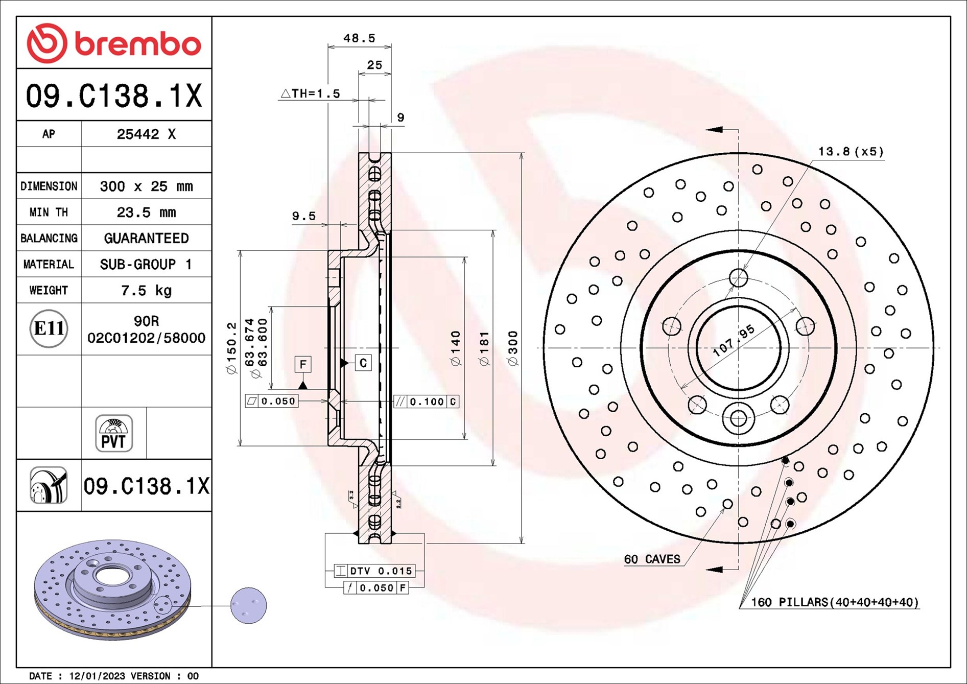 Brake Disc - 09.C138.1X BREMBO