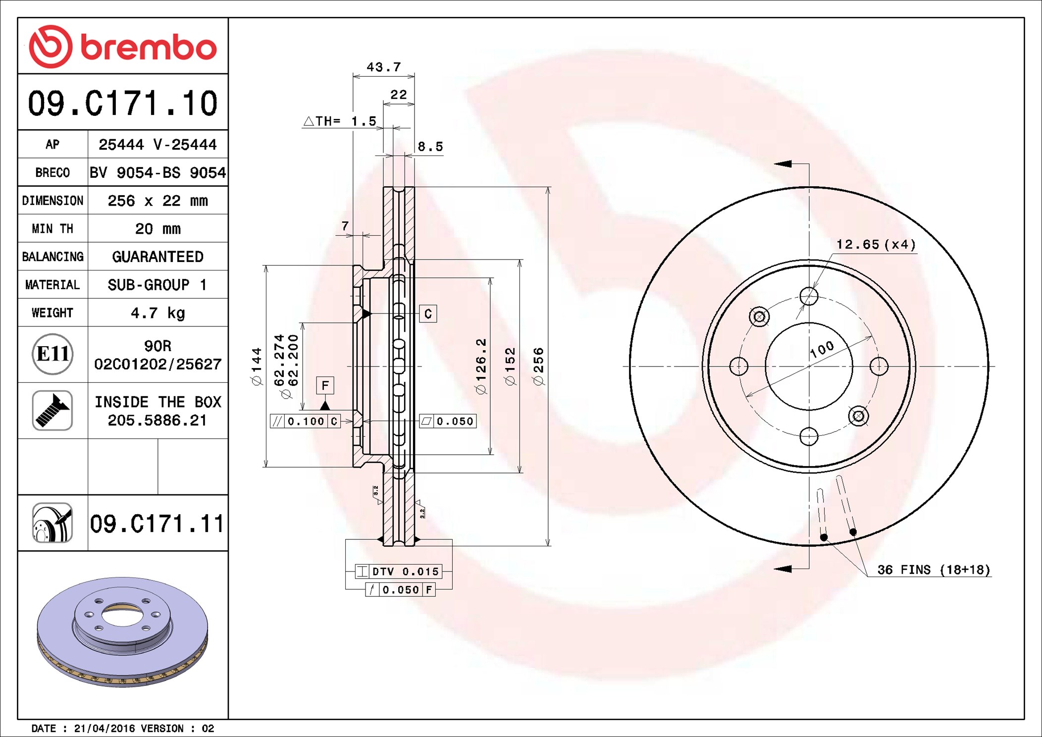 Brake Disc - 09.C171.11 BREMBO