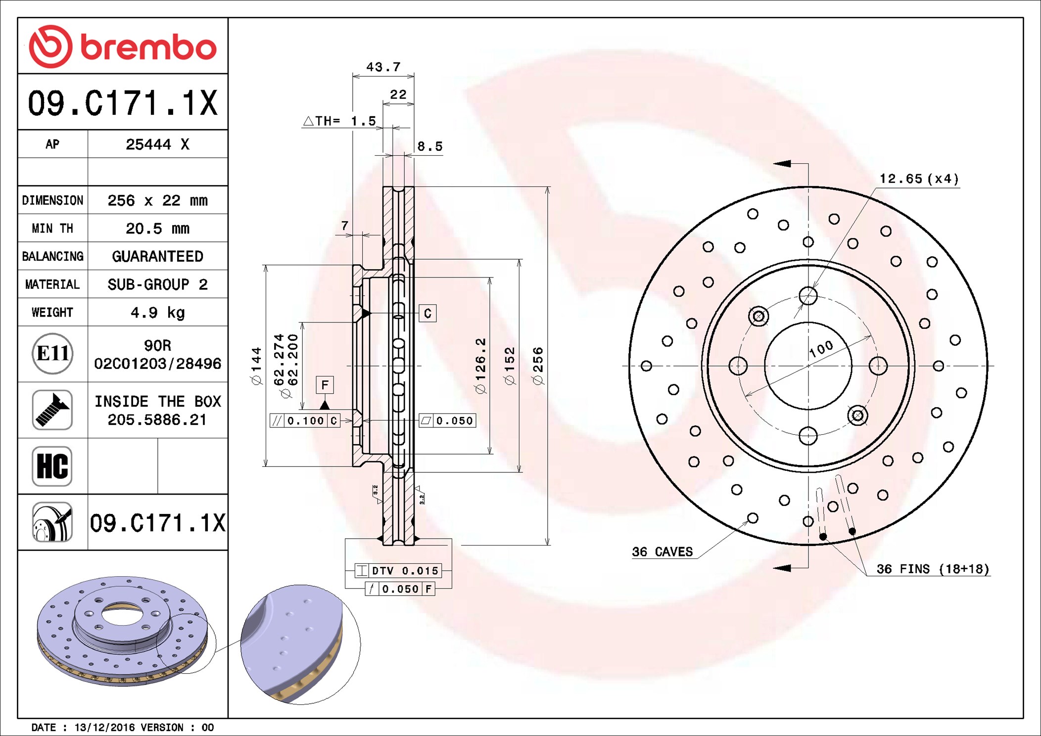 Brake Disc - 09.C171.1X BREMBO