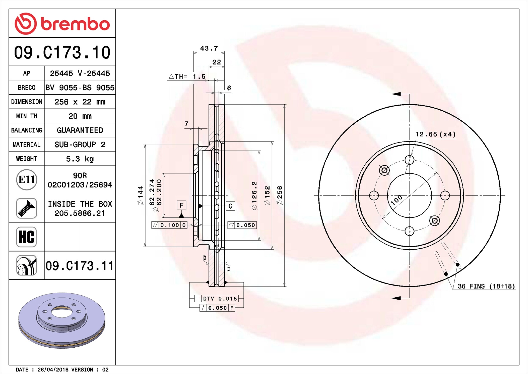Brake Disc - 09.C173.11 BREMBO
