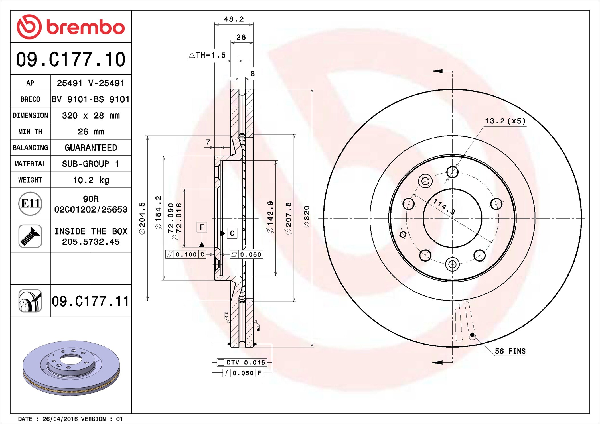 stabdžių diskas - 09.C177.11 BREMBO