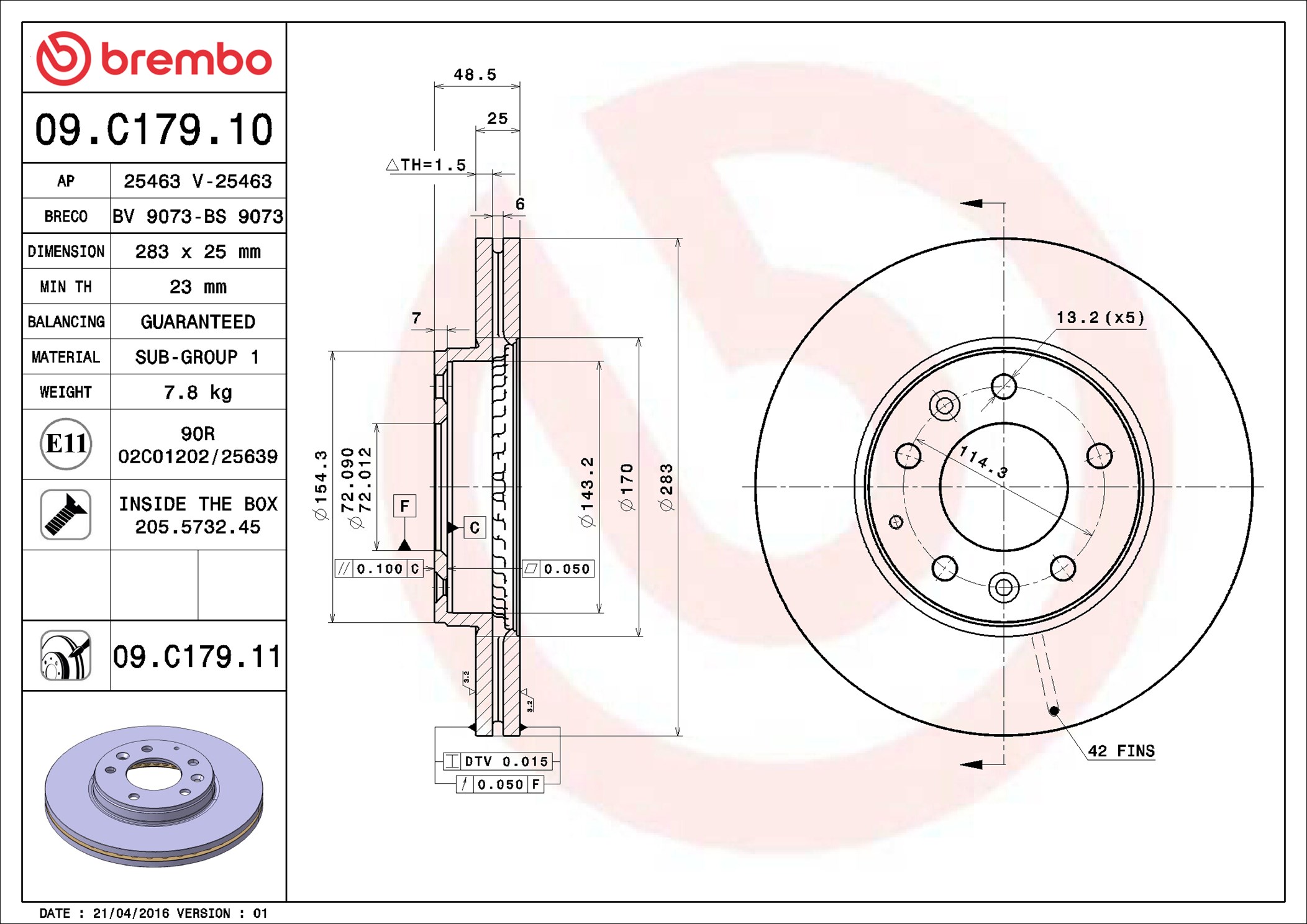 Brake Disc - 09.C179.11 BREMBO