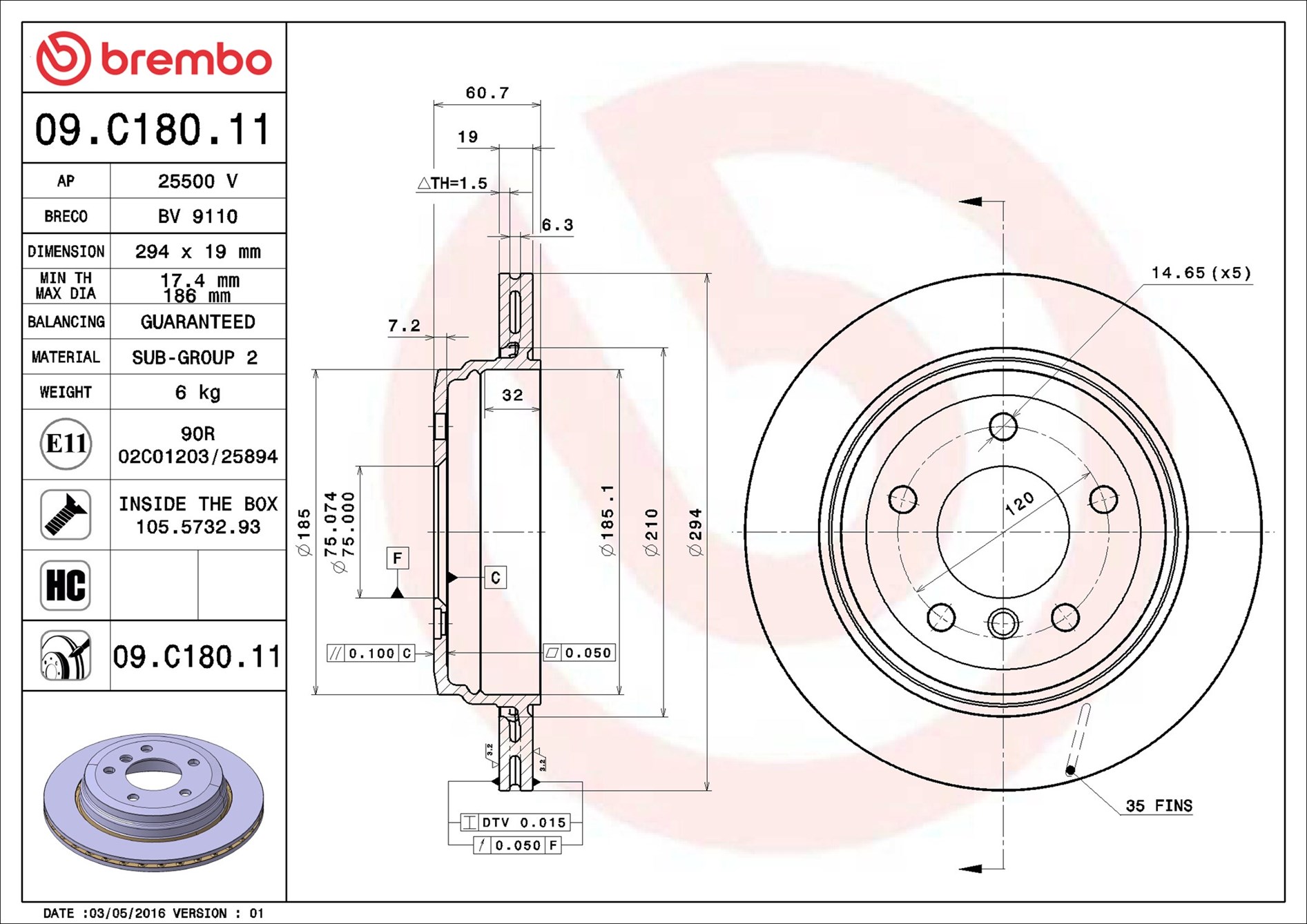 Brake Disc - 09.C180.11 BREMBO