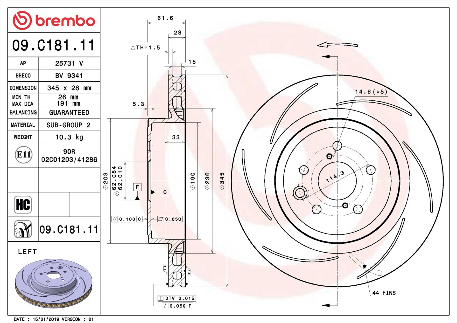 Brake Disc - 09.C181.11 BREMBO