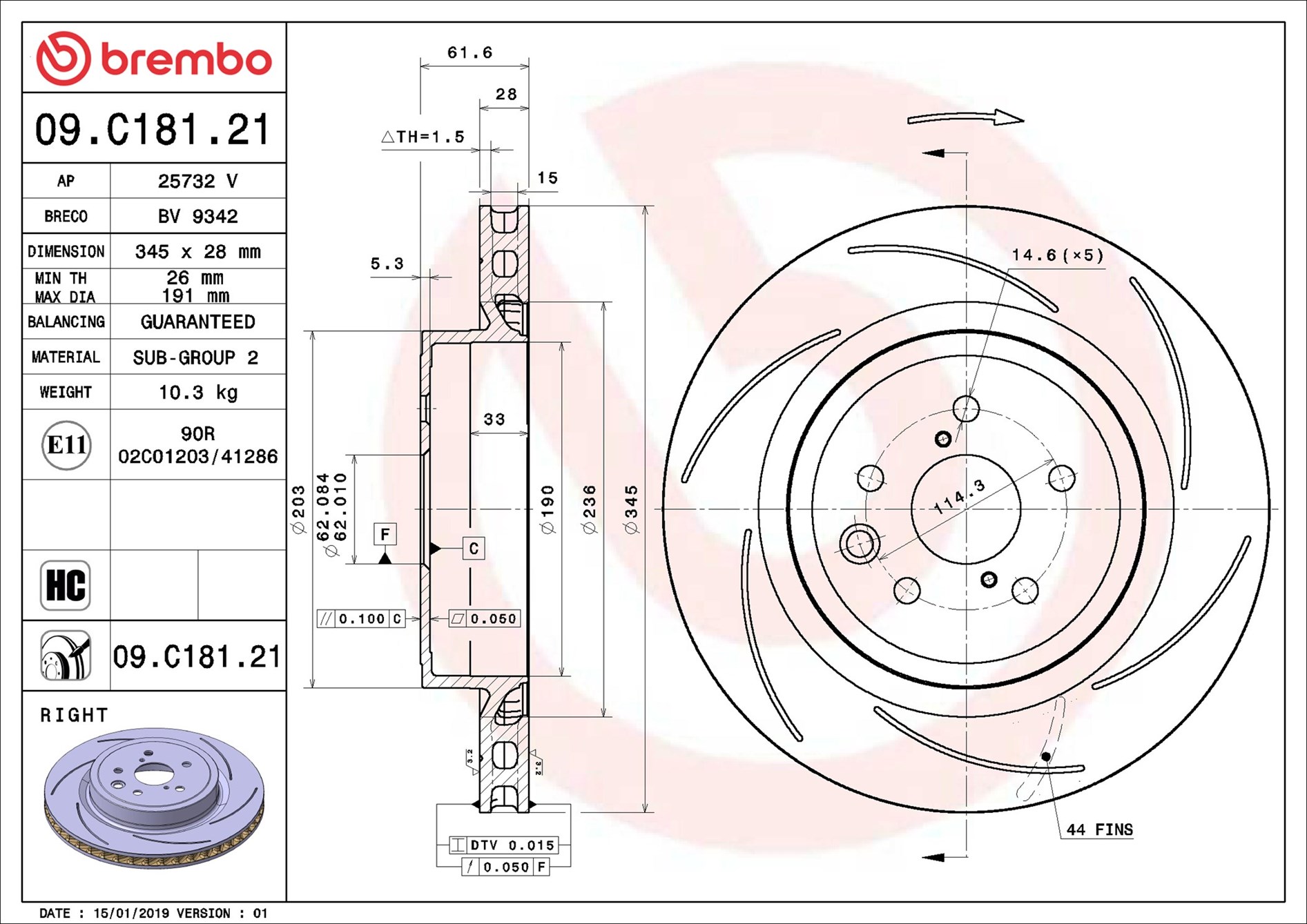 Brake Disc - 09.C181.21 BREMBO