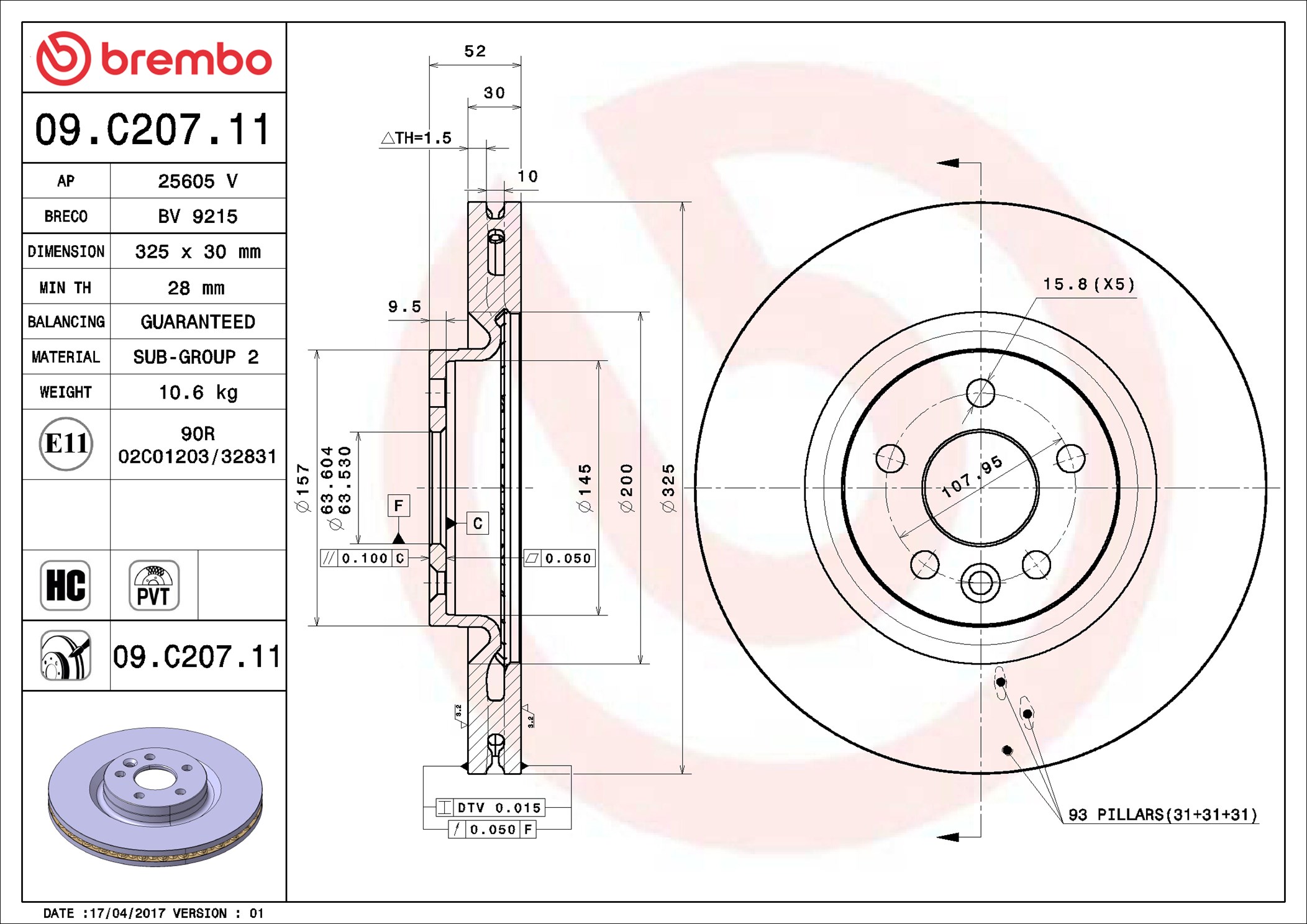 Brake Disc - 09.C207.11 BREMBO