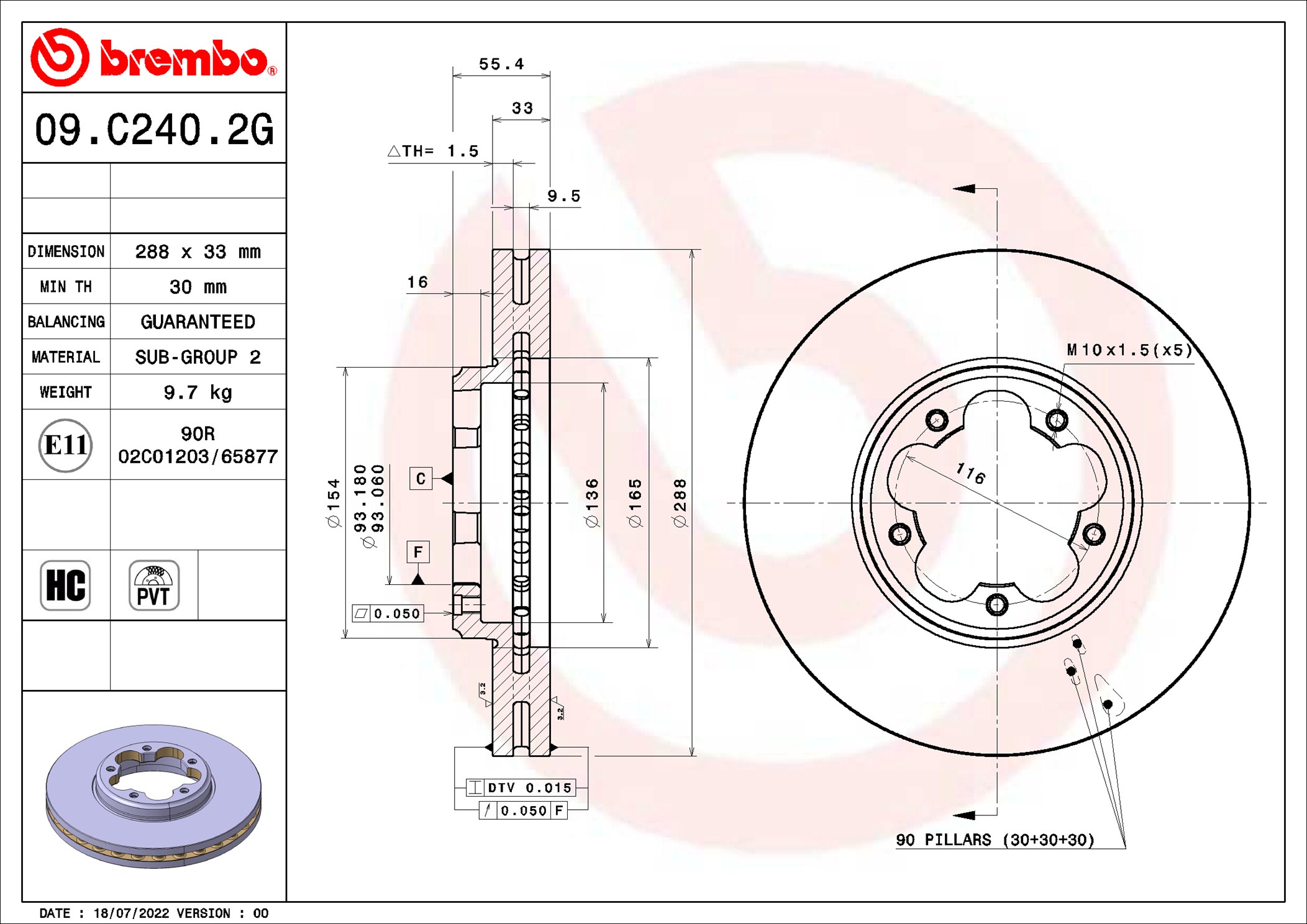 Brake Set, disc brakes - KT 10 011 BREMBO