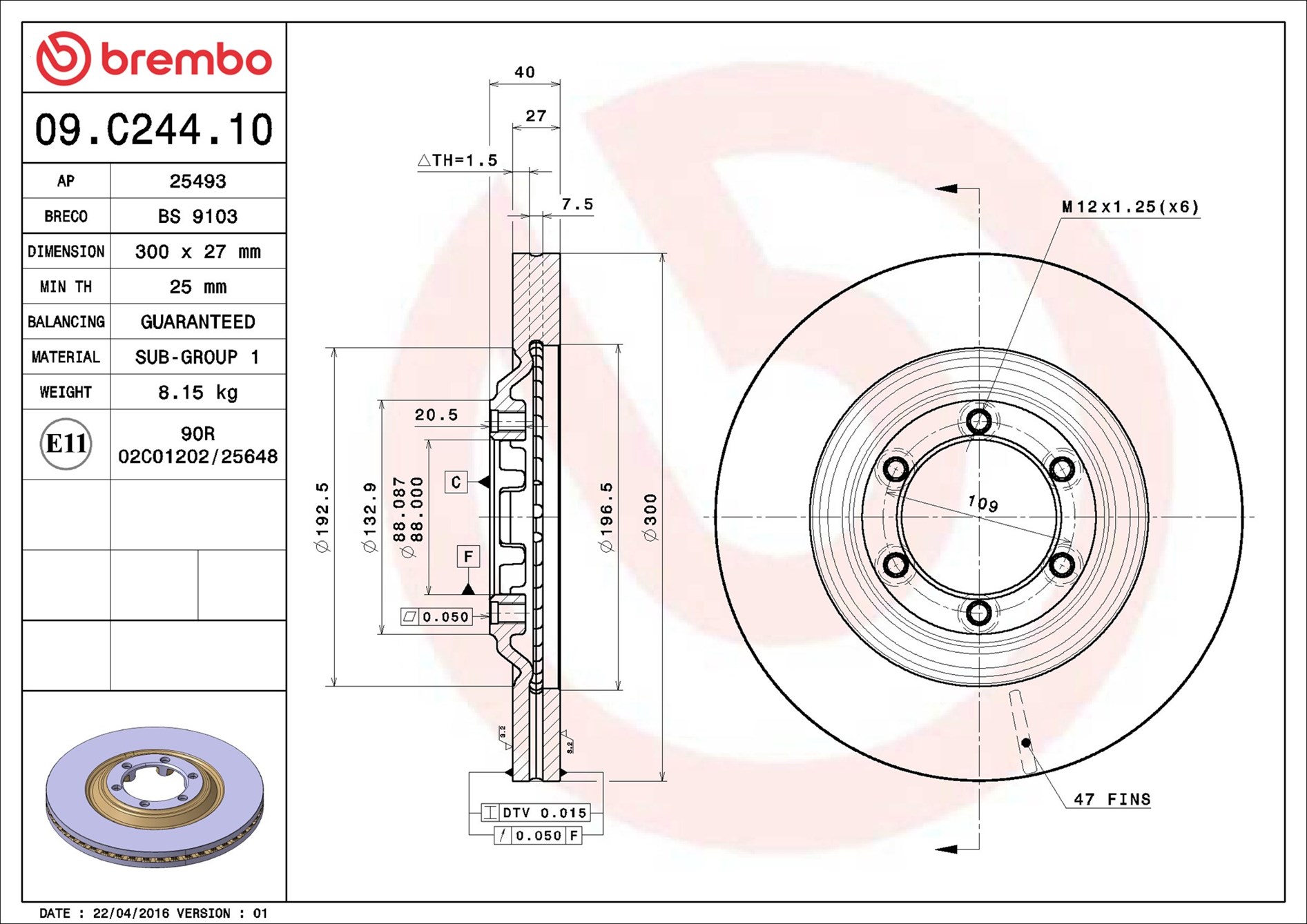Bremsscheibe - 09.C244.10 BREMBO