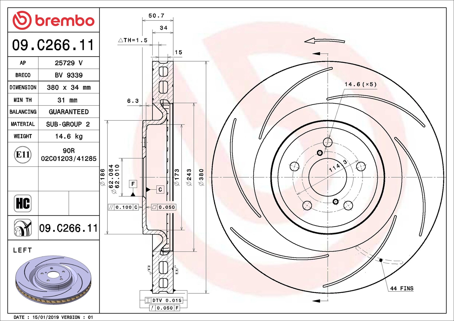stabdžių diskas - 09.C266.11 BREMBO
