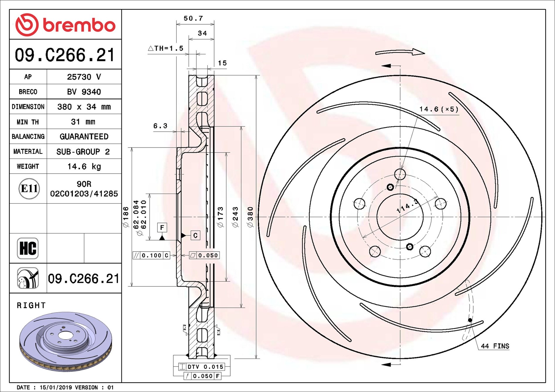 stabdžių diskas - 09.C266.21 BREMBO