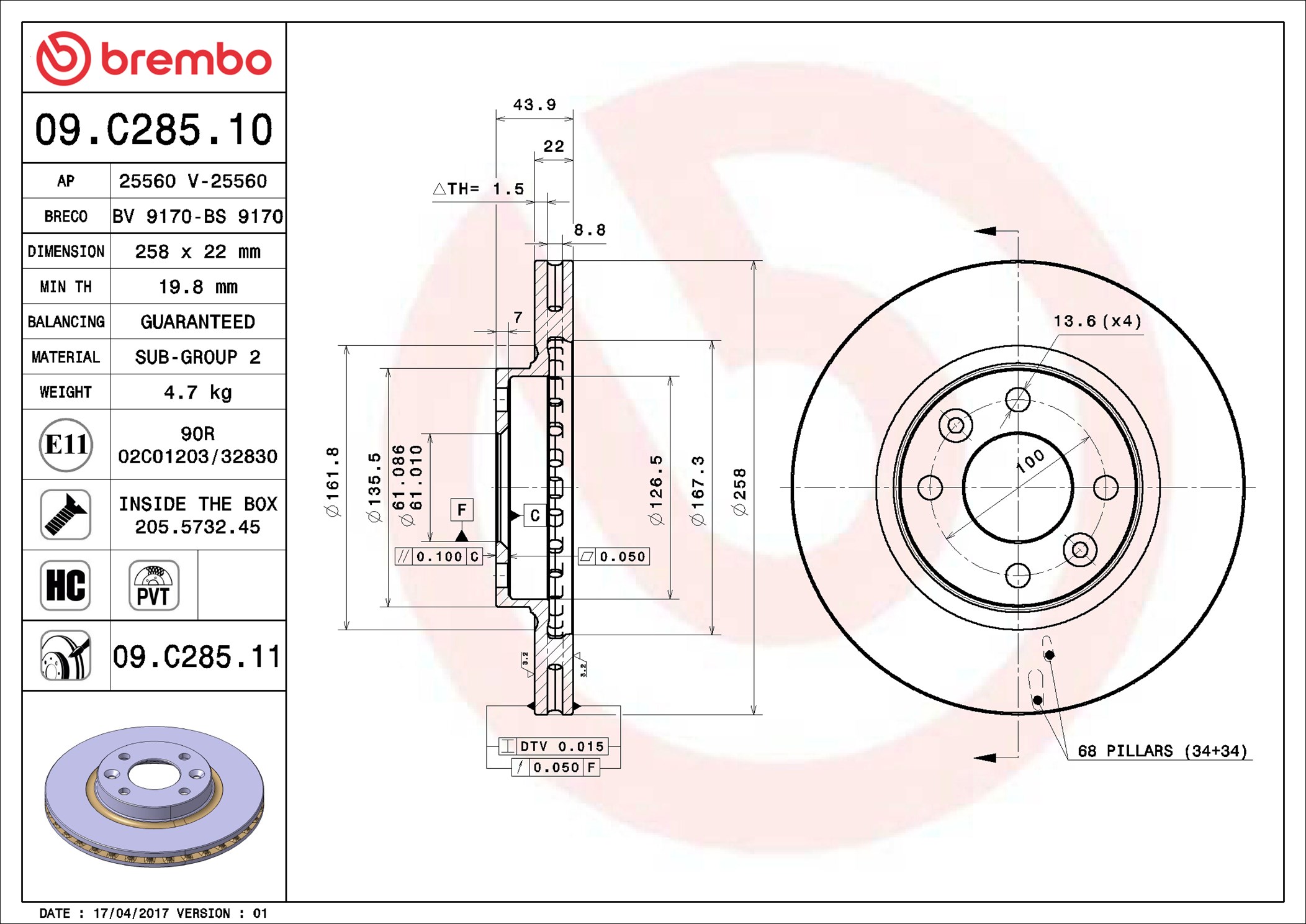 stabdžių diskas - 09.C285.11 BREMBO