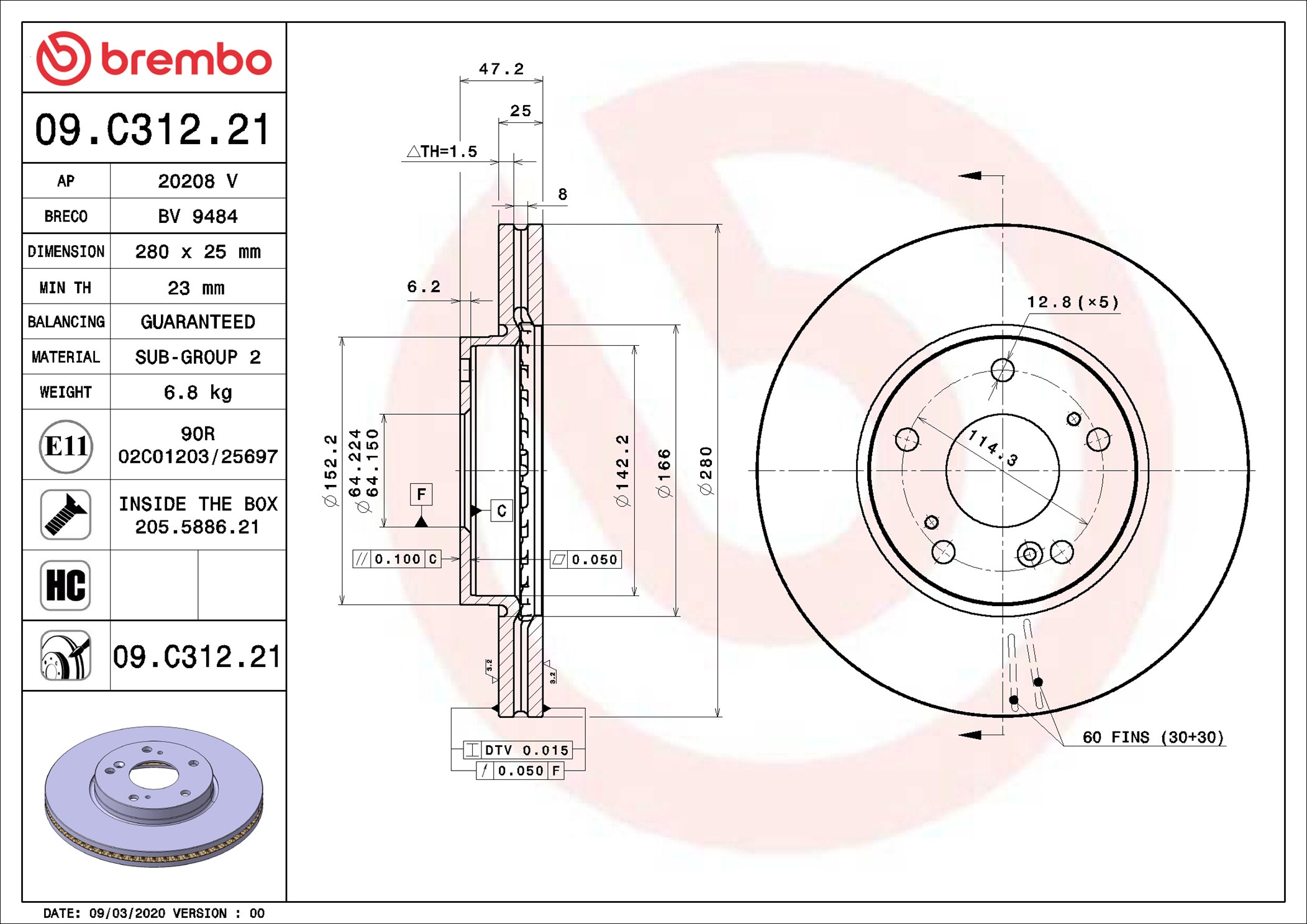 Brake Disc - 09.C312.21 BREMBO