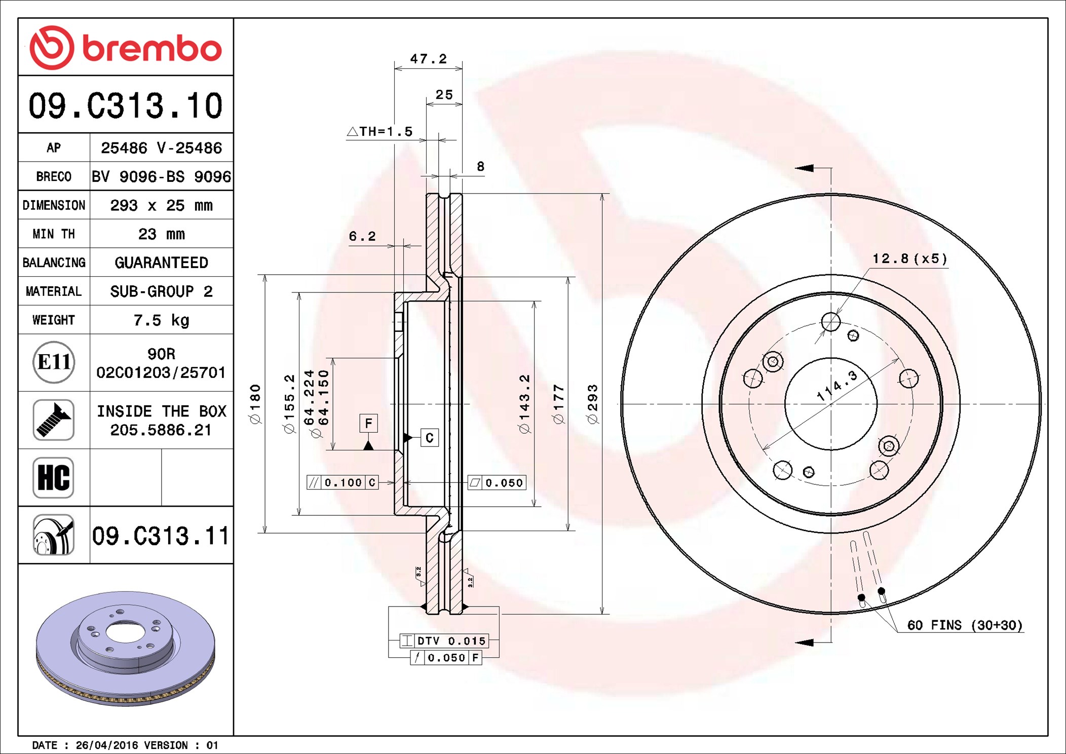 Brake Disc - 09.C313.11 BREMBO