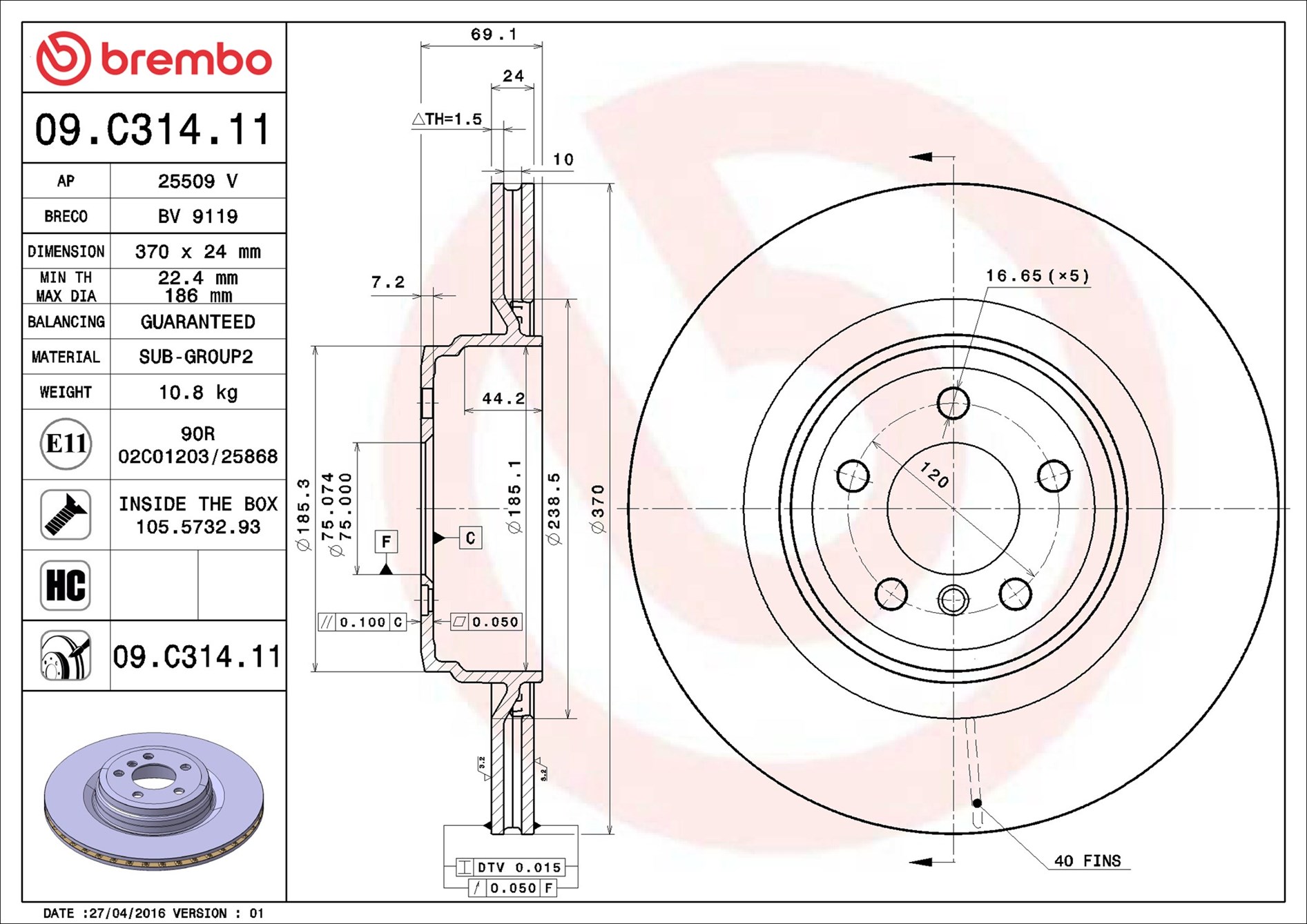 stabdžių diskas - 09.C314.11 BREMBO