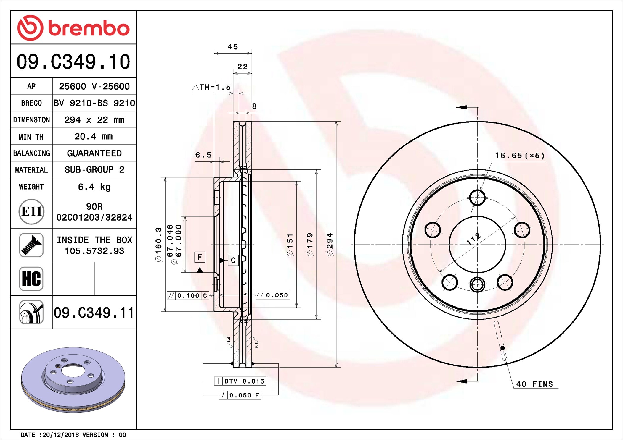 Brake Disc - 09.C349.11 BREMBO
