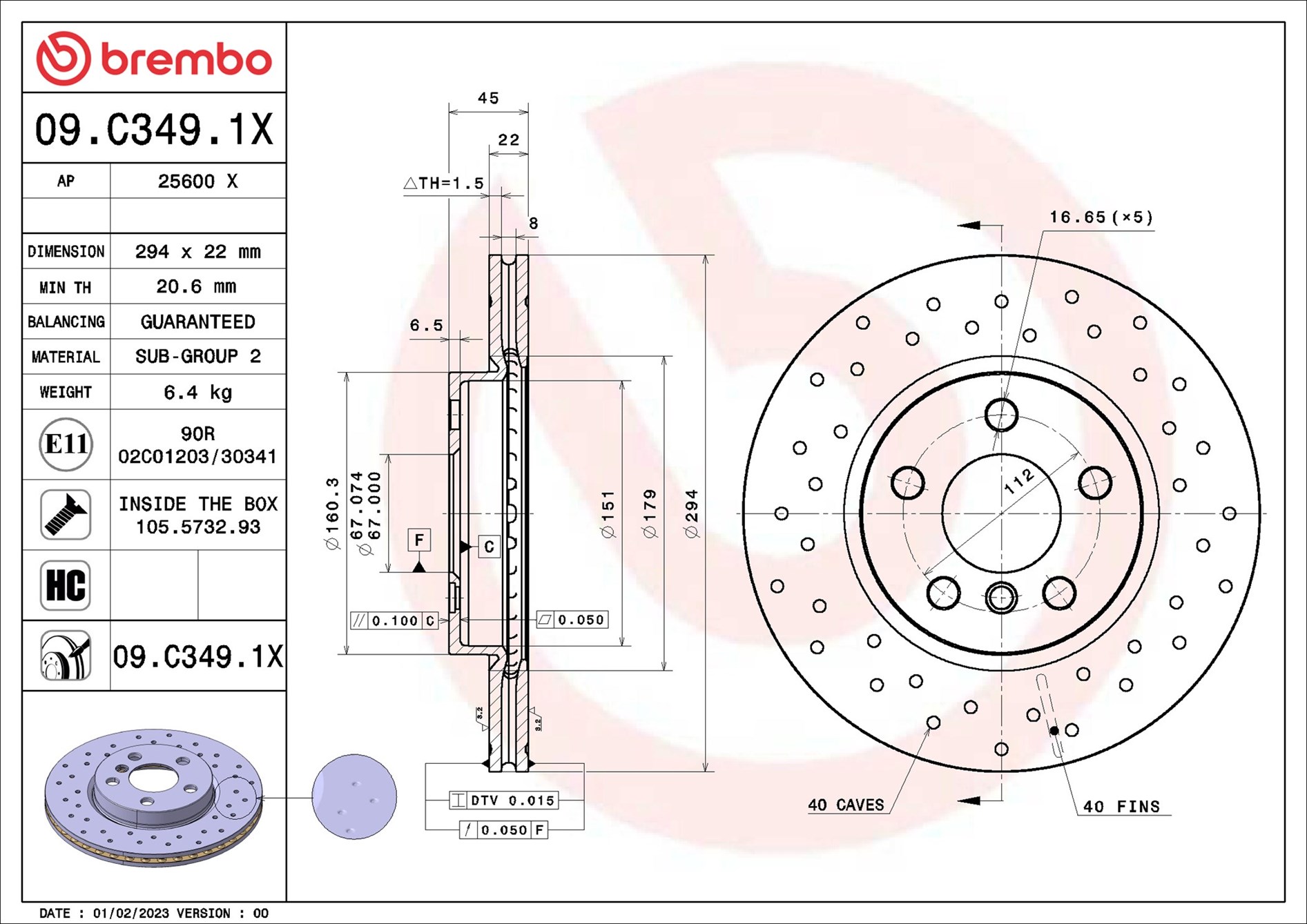 Brake Disc - 09.C349.1X BREMBO