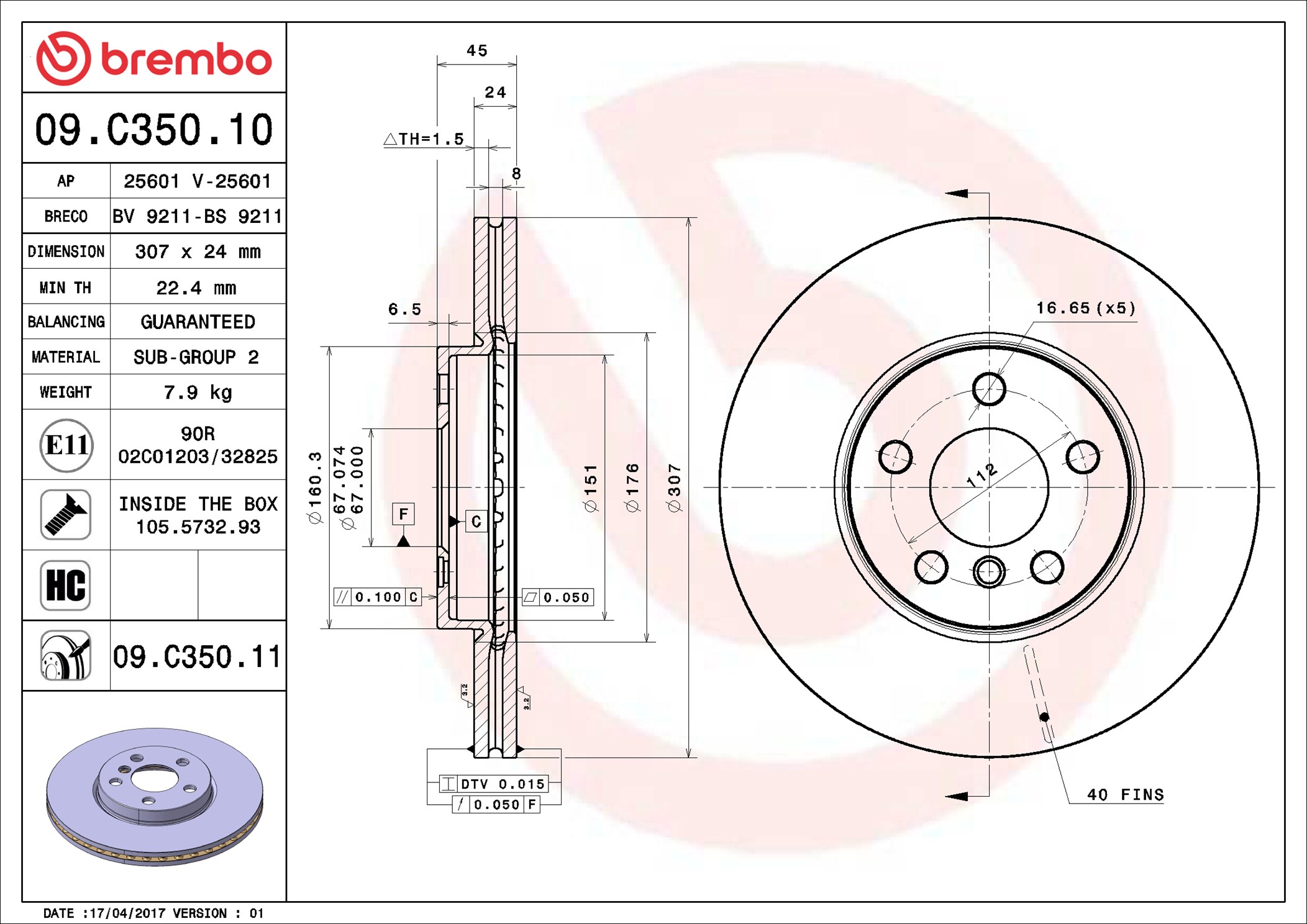 stabdžių diskas - 09.C350.11 BREMBO