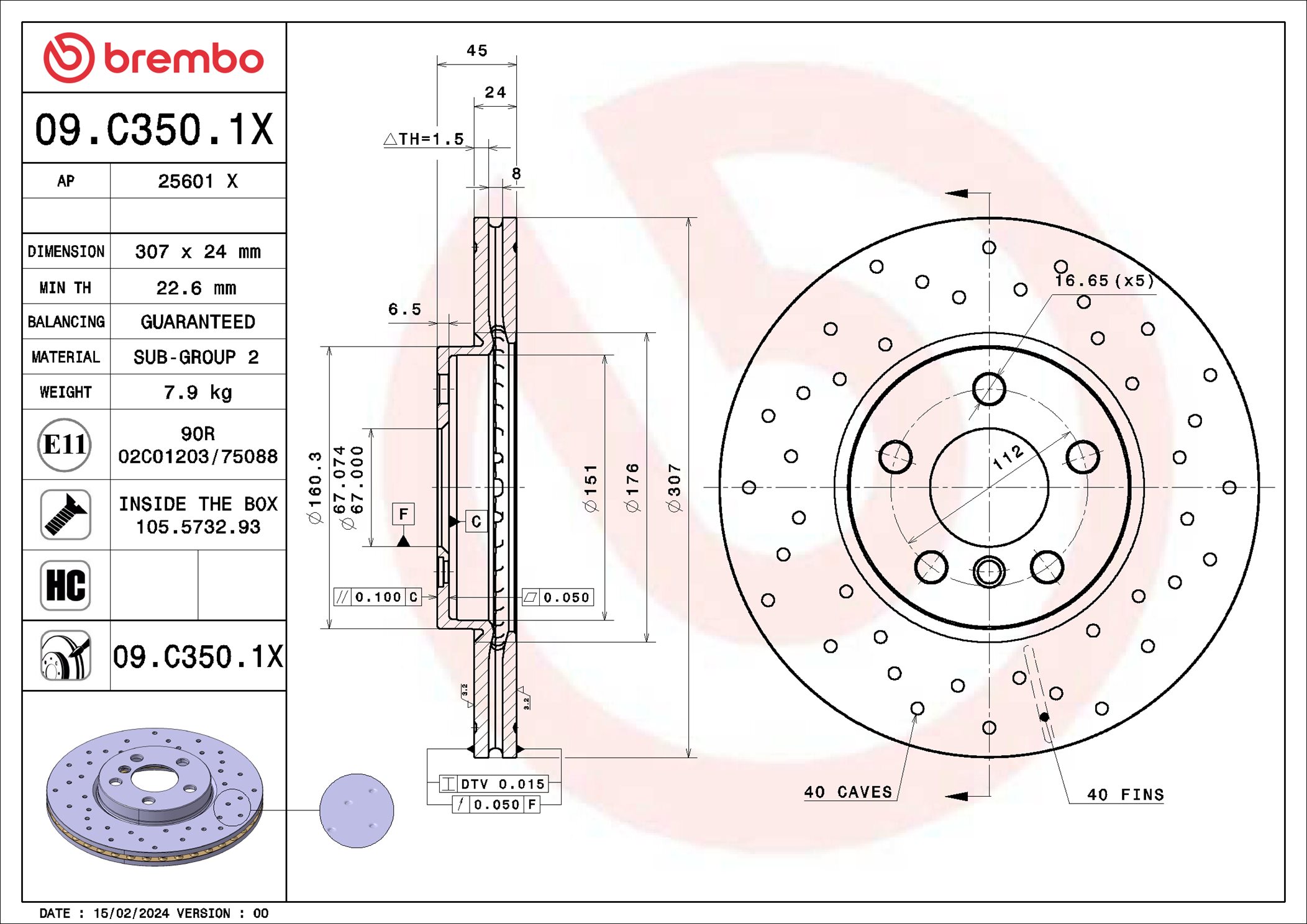 stabdžių diskas - 09.C350.1X BREMBO
