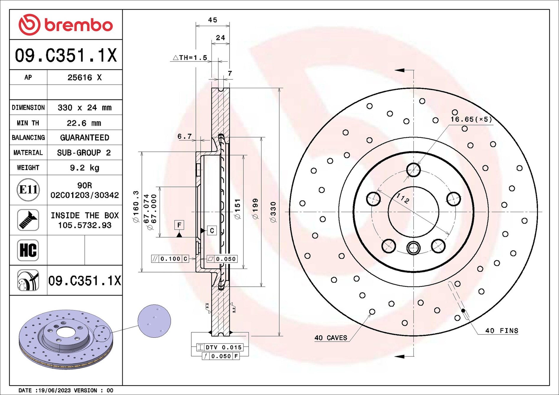 Discofreno - 09.C351.1X BREMBO
