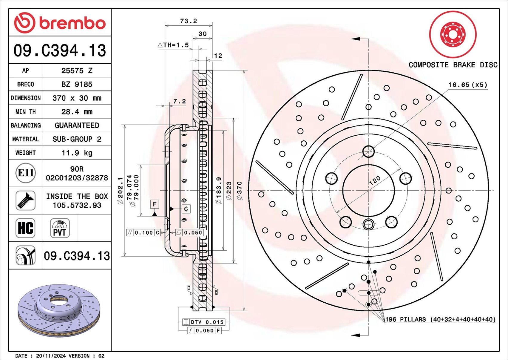 Brake Disc - 09.C394.13 BREMBO