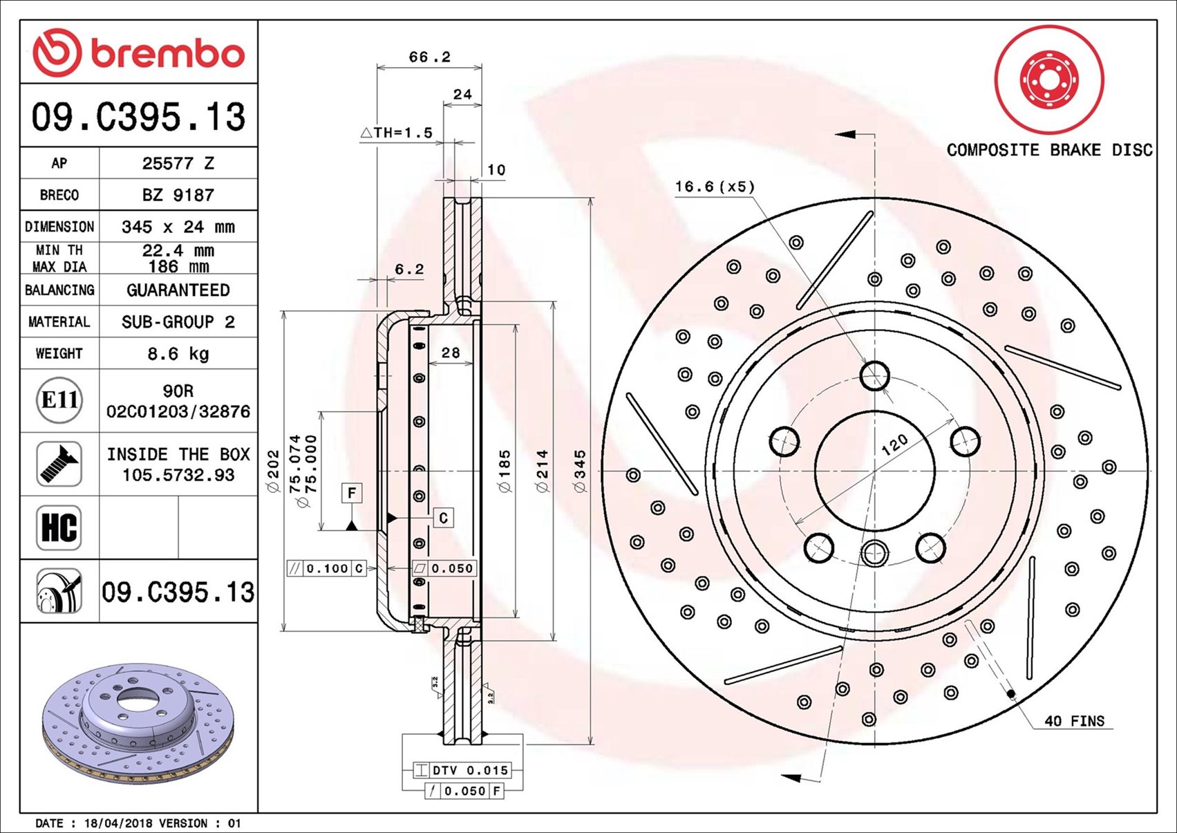 Тормозной диск - 09.C395.13 BREMBO