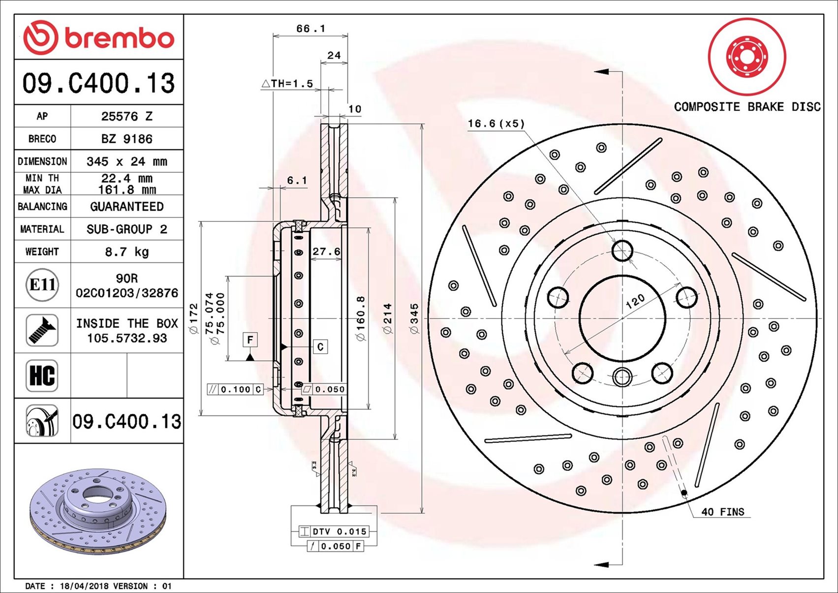 Bremsscheibe - 09.C400.13 BREMBO