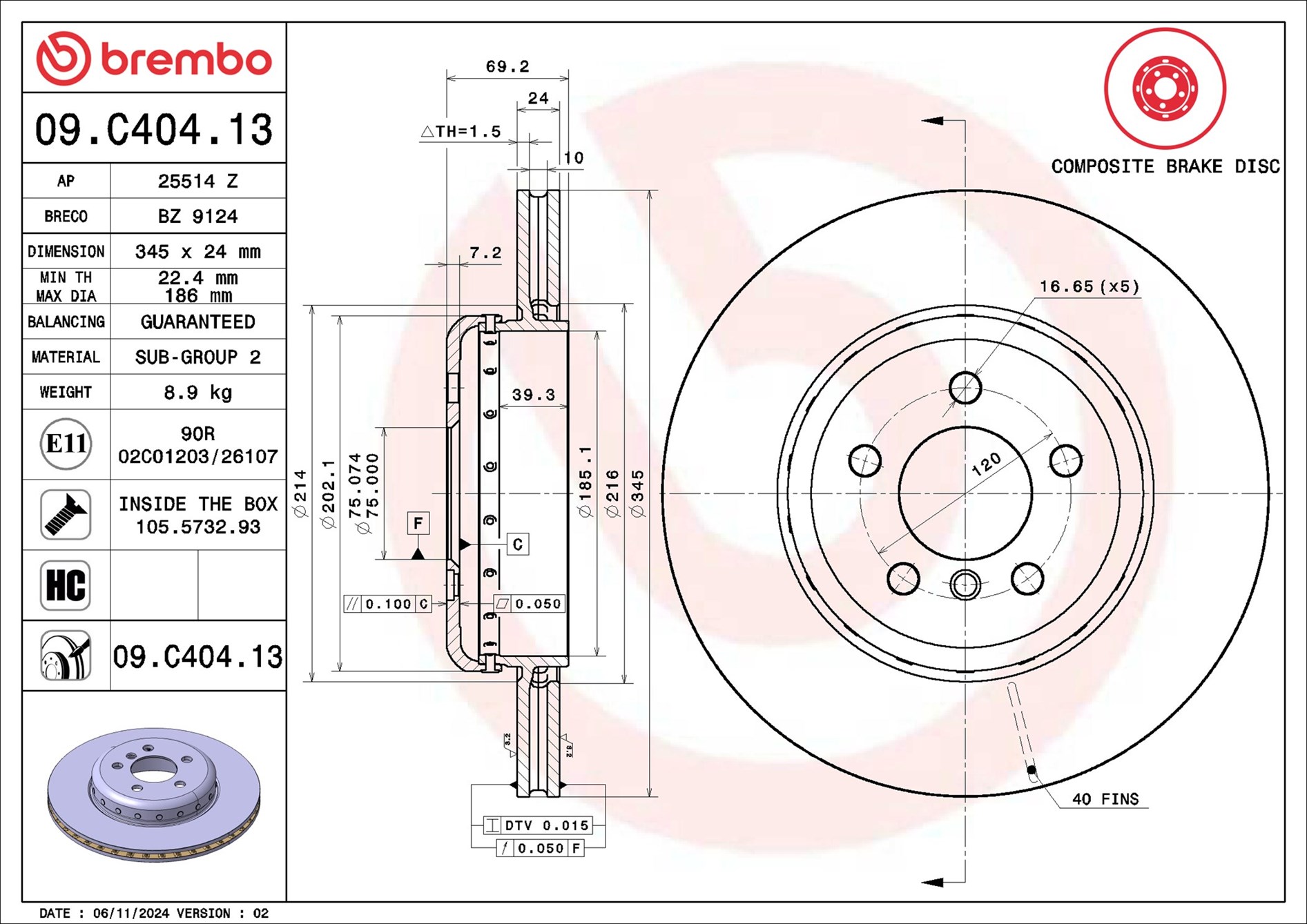 Тормозной диск - 09.C404.13 BREMBO