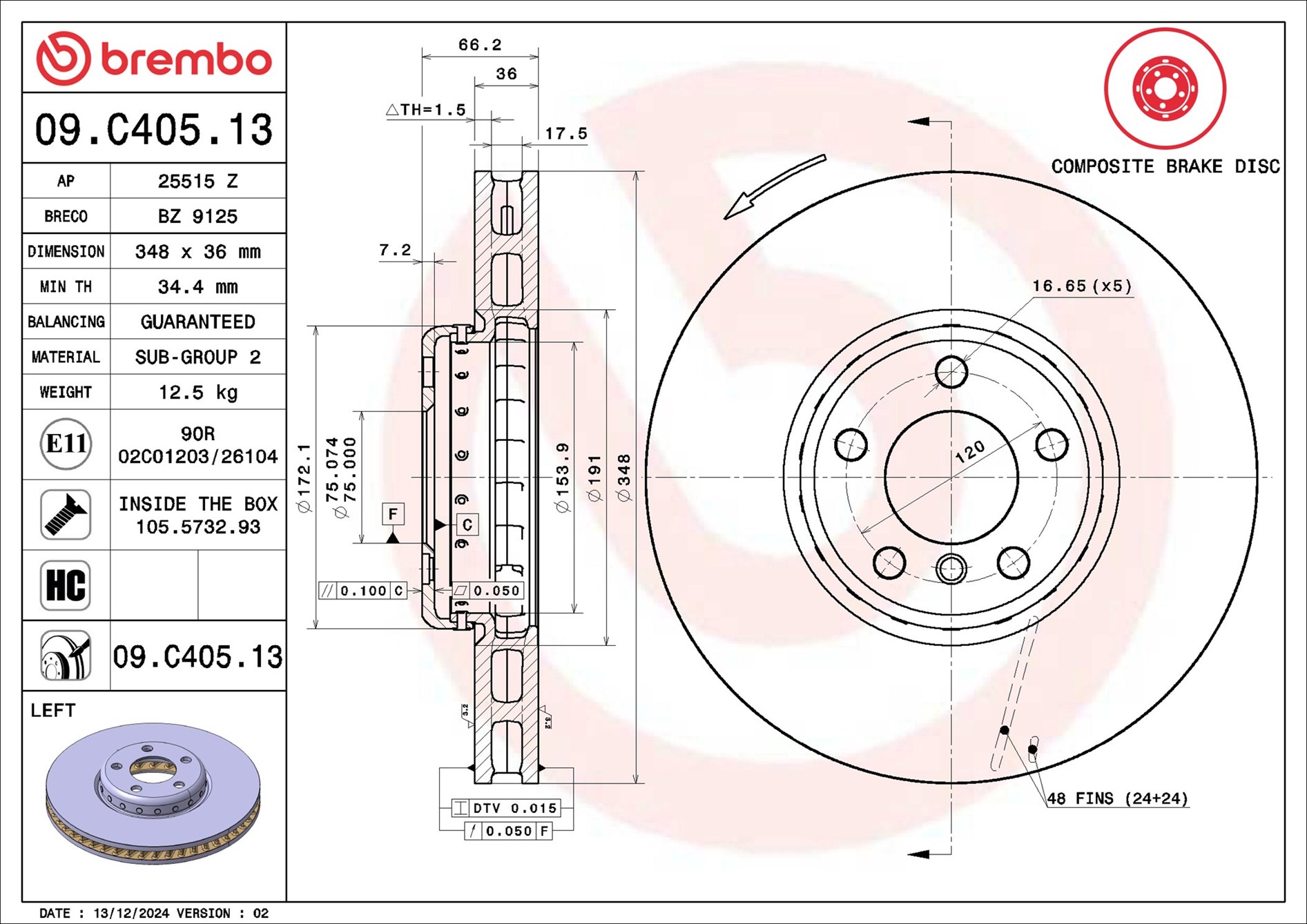 Brake Disc - 09.C405.13 BREMBO